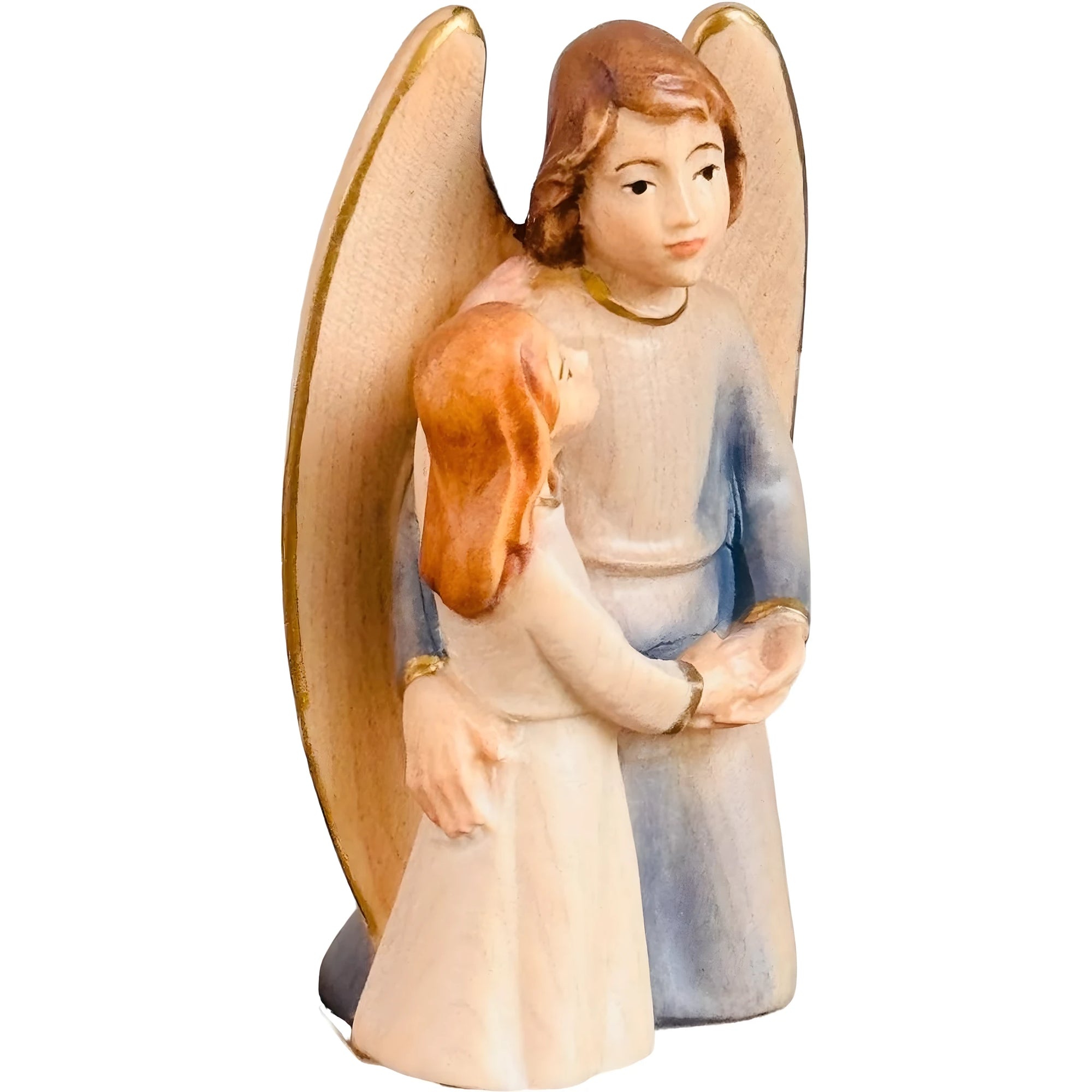 Guardian Angel Sculpture with Girl in Val Gardena Maple Wood