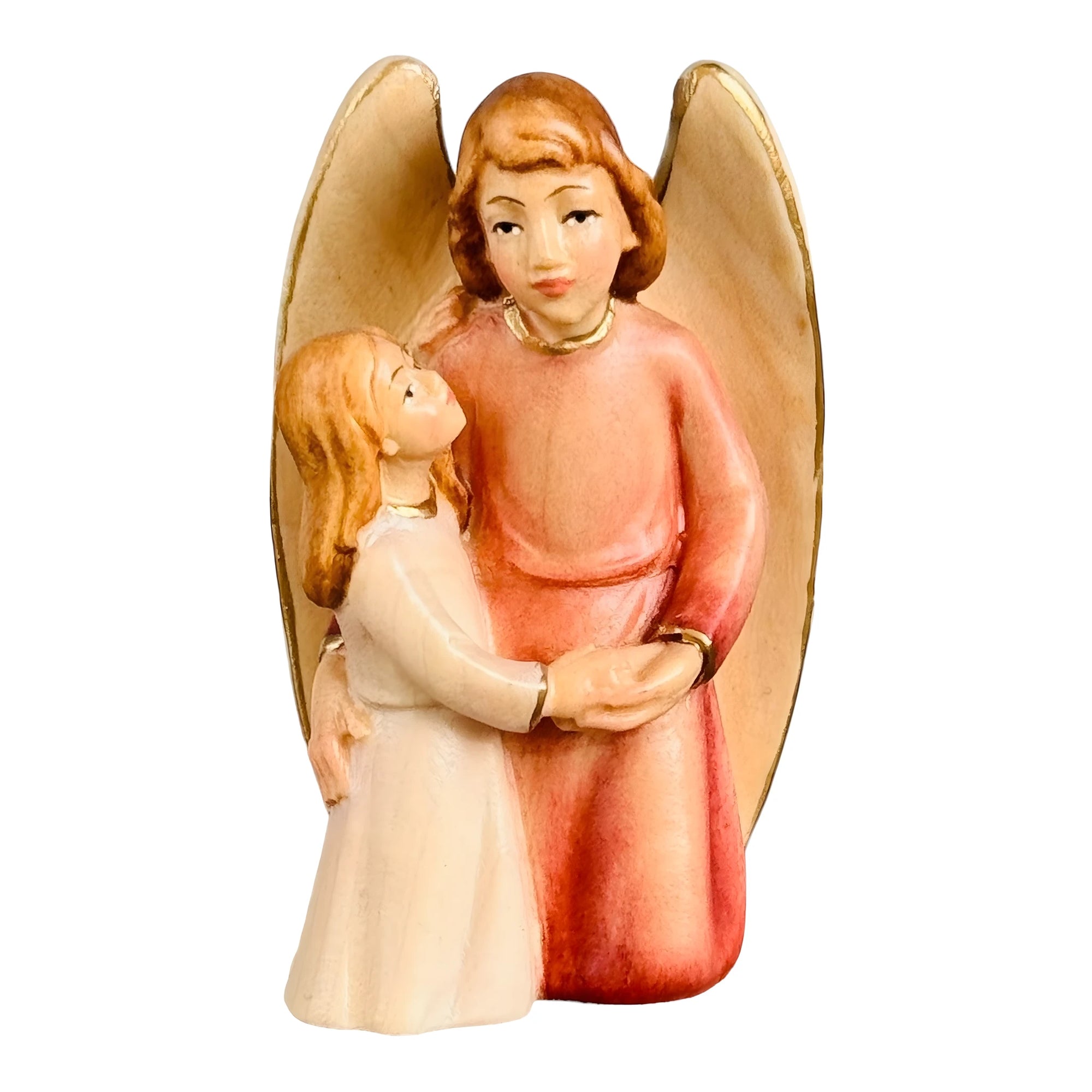 Guardian Angel Sculpture with Girl in Val Gardena Maple Wood