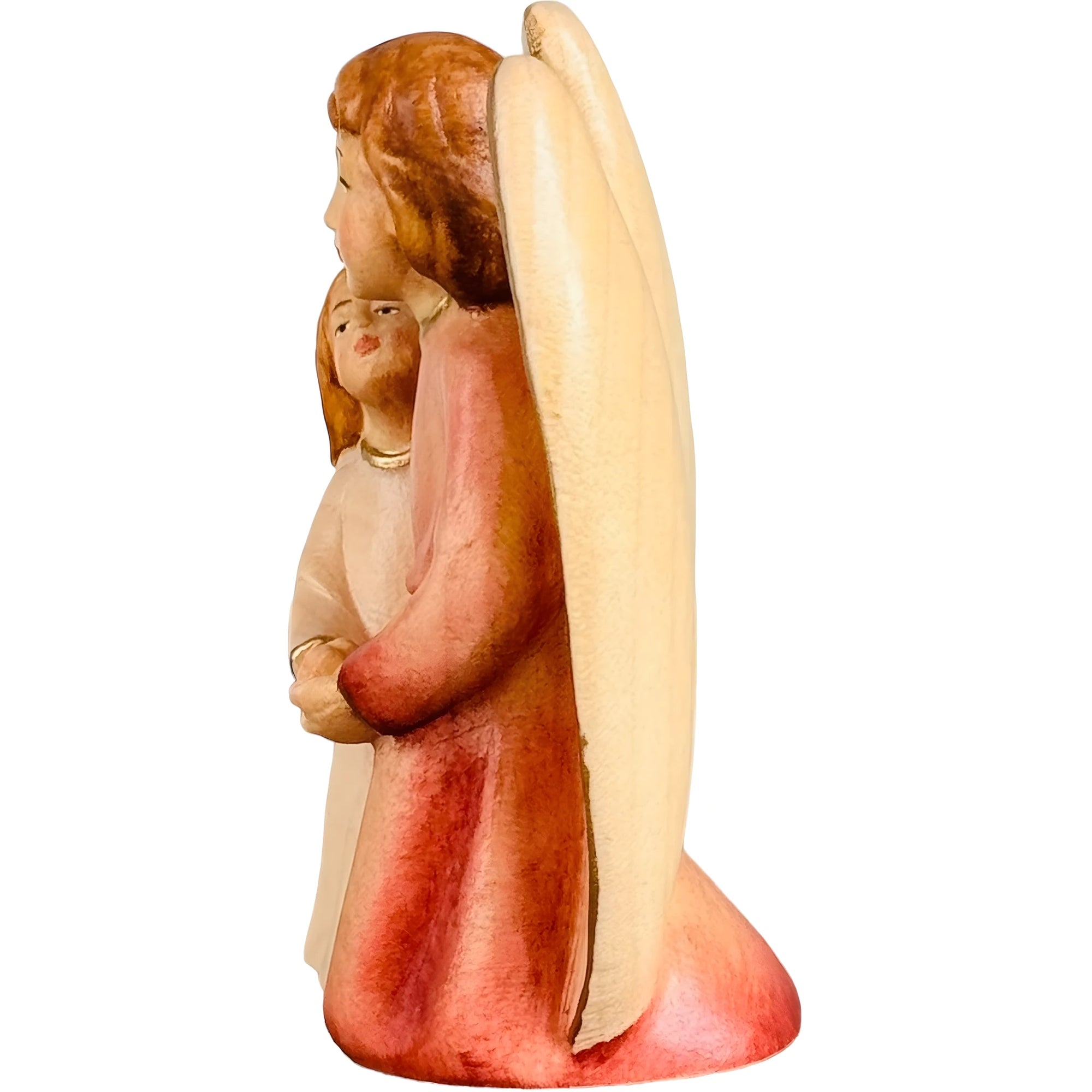 Guardian Angel Sculpture with Girl in Val Gardena Maple Wood
