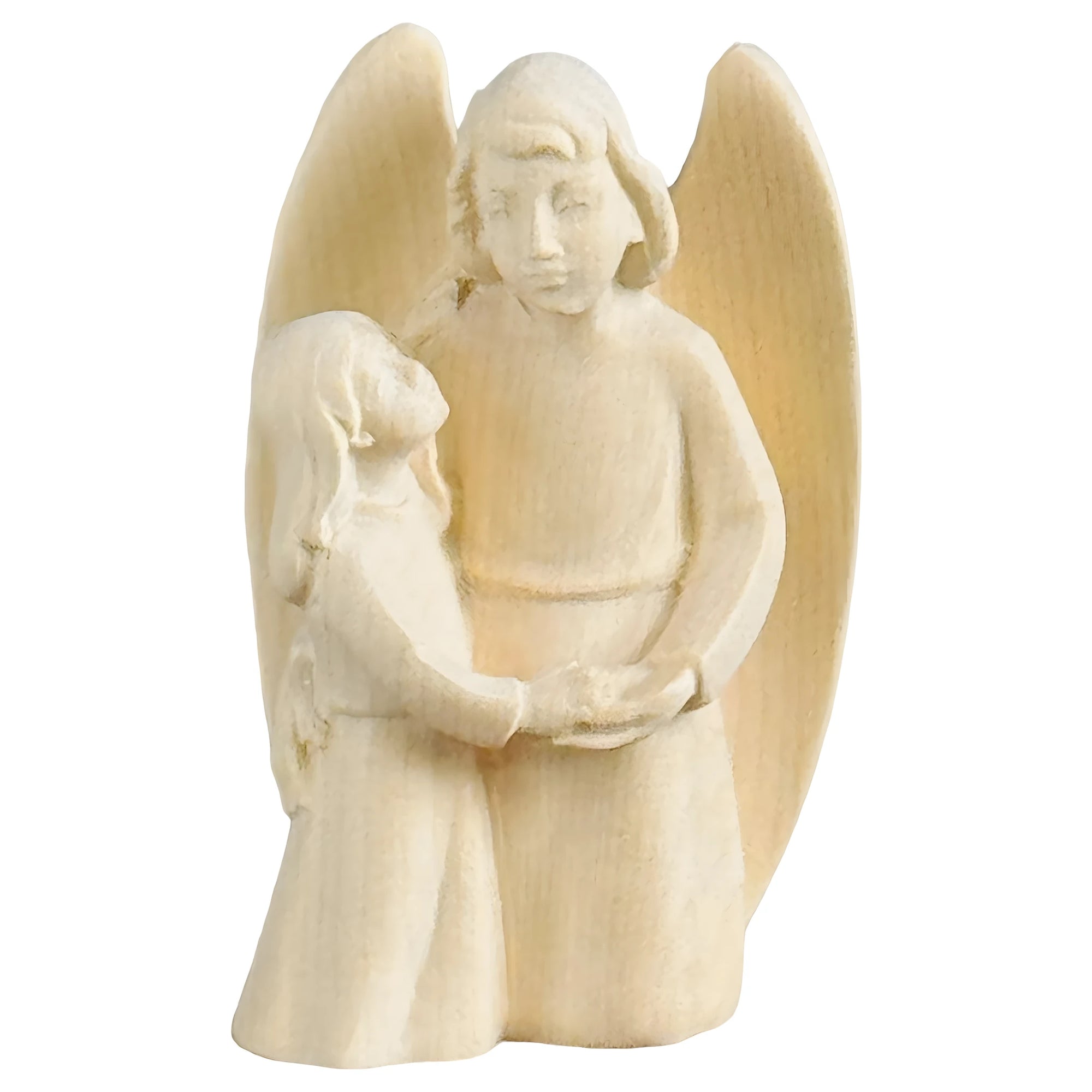 Guardian Angel Sculpture with Girl in Val Gardena Maple Wood