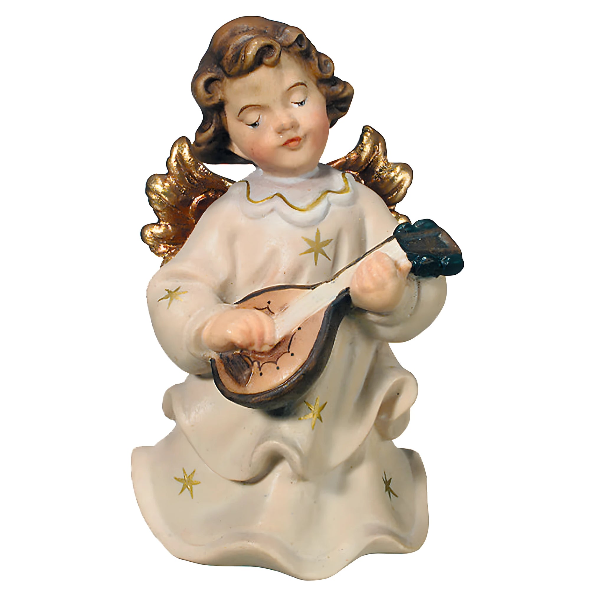 Rzeźba anioła muzyka (Putto) z drewna klonowego, pozłacana