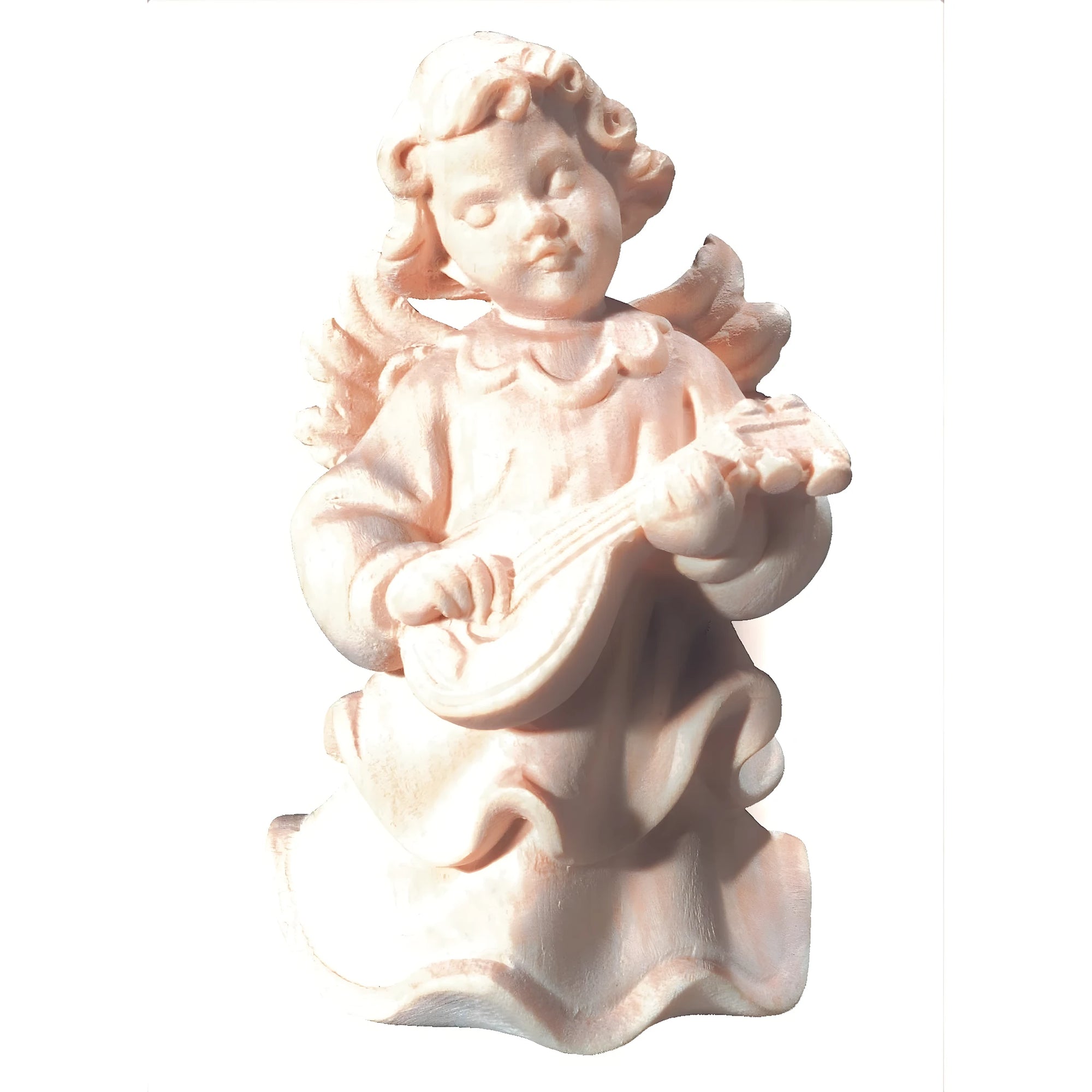 Rzeźba anioła muzyka (Putto) z drewna klonowego, pozłacana