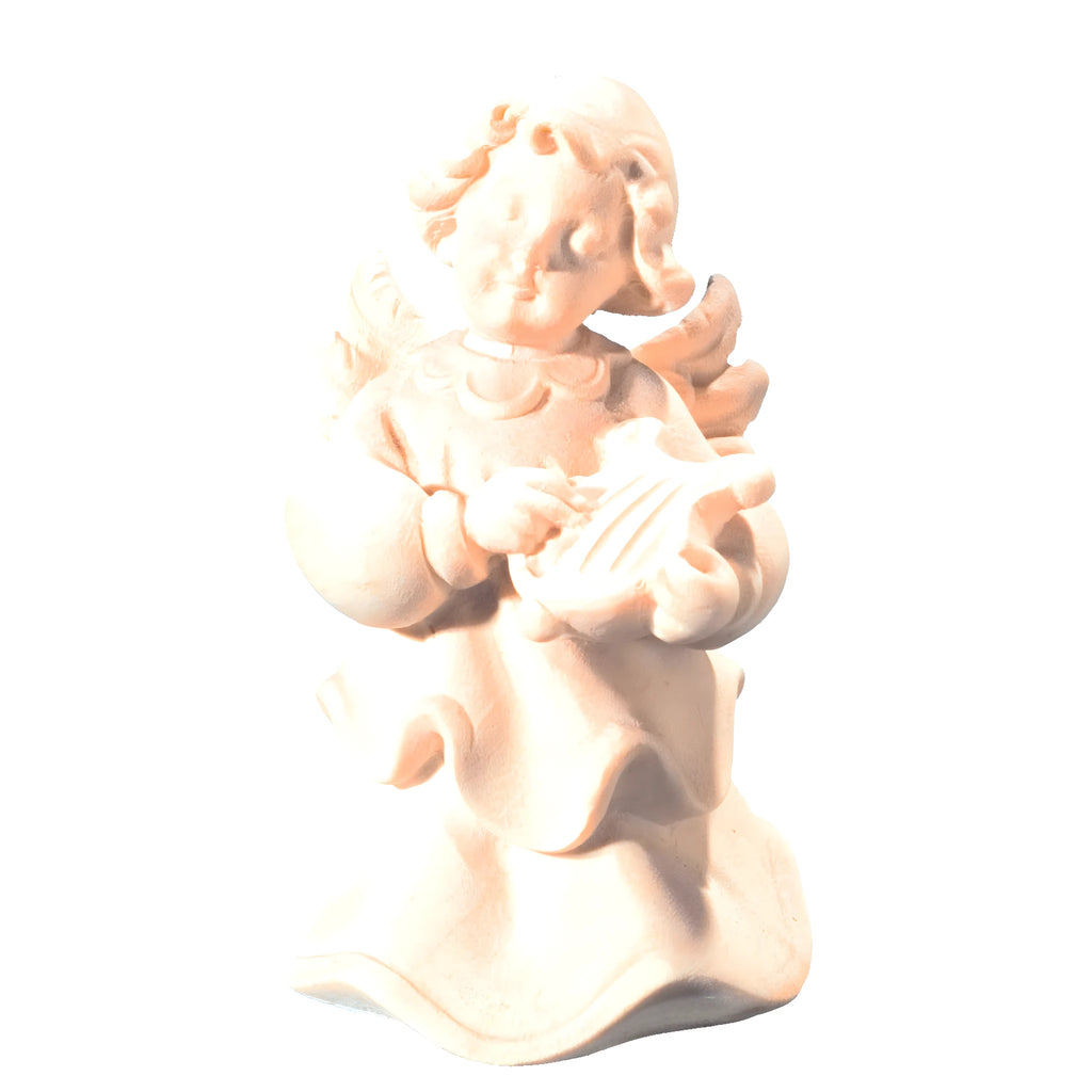 Scultura Angelo Musicista con Arpa in Legno d'Acero della Val Gardena