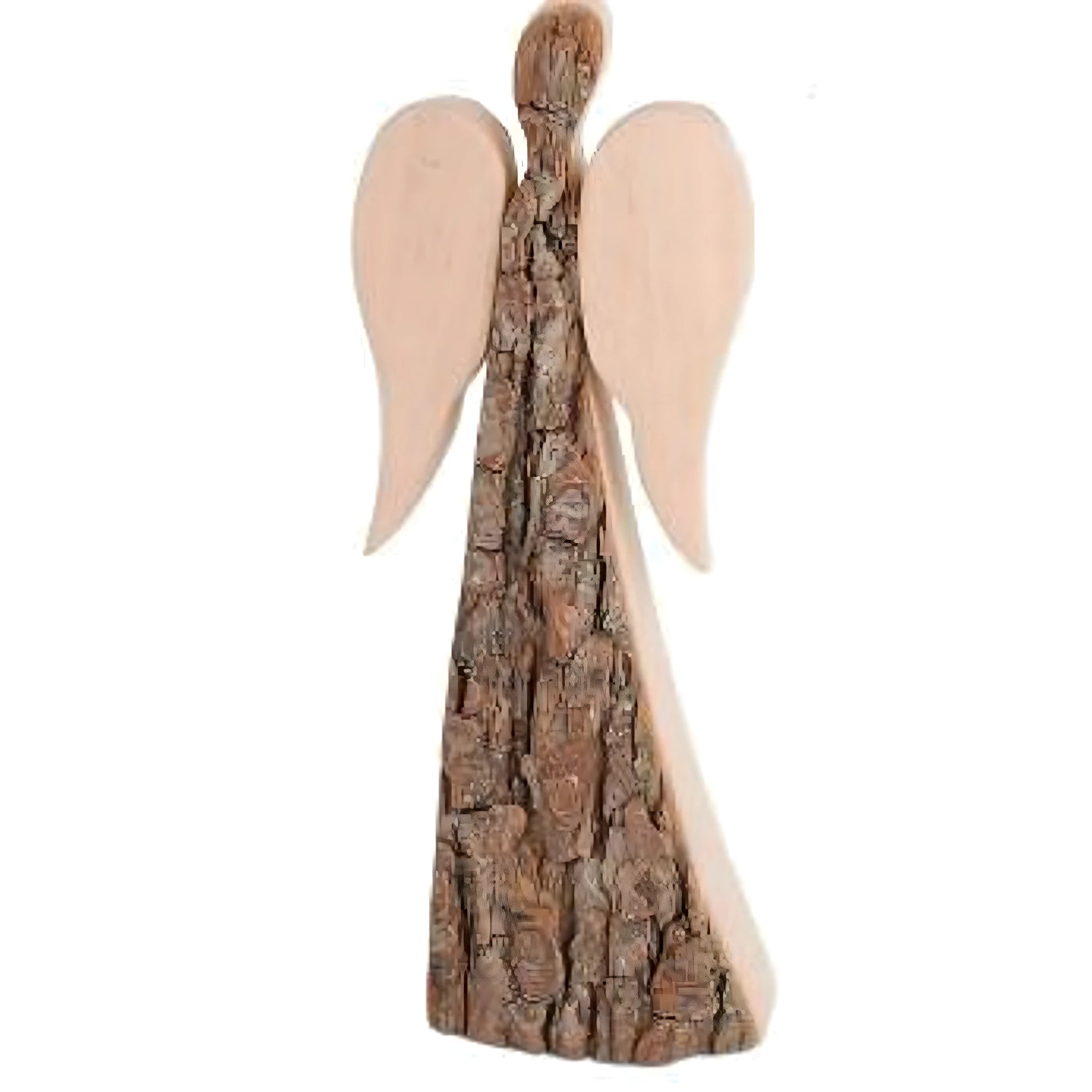 Scultura Angelo Stilizzato in Legno d'Acero e Corteccia Naturale, Val Gardena 24 cm