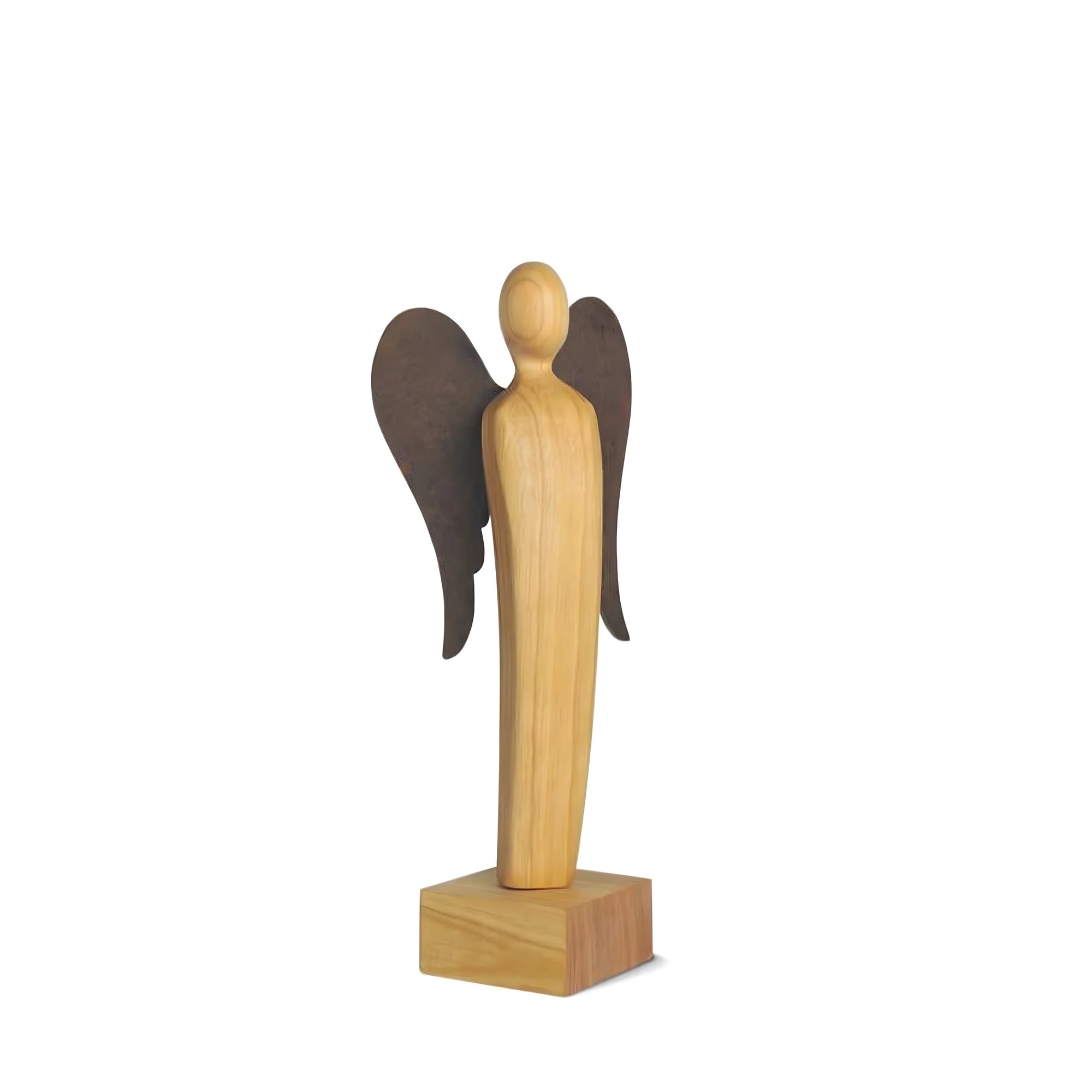 Sculpture Ange stylisé en bois de cerisier 23 cm | Art sacré Val Gardena