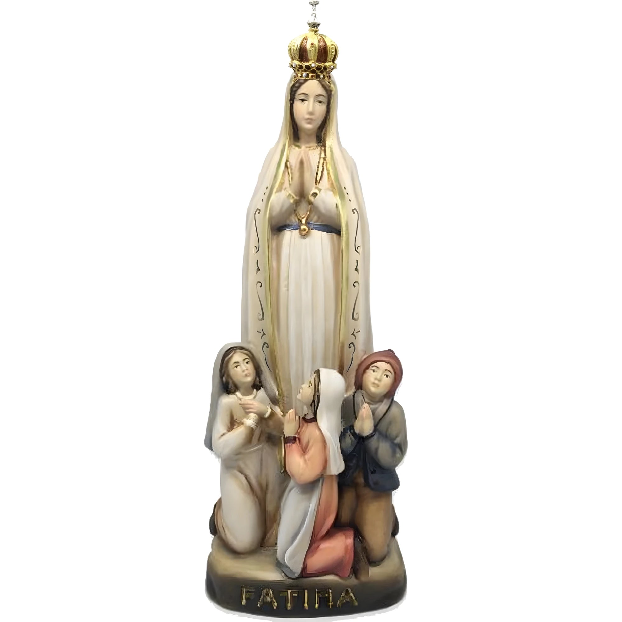 Handmade Wooden Sculpture: The Apparition of Our Lady of Fatima with the Shepherd Children