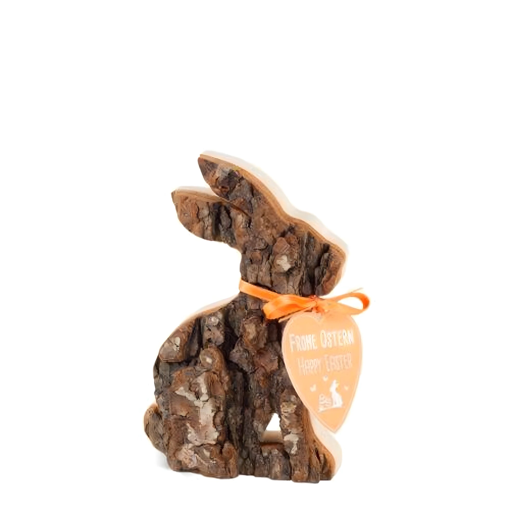 Scultura Coniglietto Pasquale in Legno di Corteccia Grezza | Artigianato Val Gardena 10 cm
