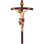 Rzeźba Chrystusa Ukrzyżowanego na Zakrzywionym Krzyżu Wykonana z drewna z Val Gardena