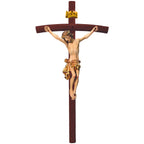 Rzeźba Chrystusa Ukrzyżowanego na Zakrzywionym Krzyżu Wykonana z drewna z Val Gardena