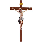 Scultura Crocifisso Cristo Sofferente in Legno d'Acero e Tiglio Val Gardena