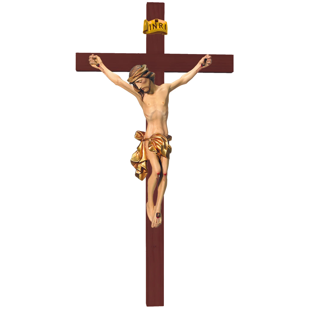 Scultura Crocifisso Cristo Sofferente in Legno d'Acero e Tiglio Val Gardena