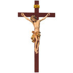 Scultura Crocifisso Cristo Sofferente in Legno d'Acero e Tiglio Val Gardena