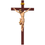 Scultura Crocifisso Cristo Sofferente in Legno d'Acero e Tiglio Val Gardena