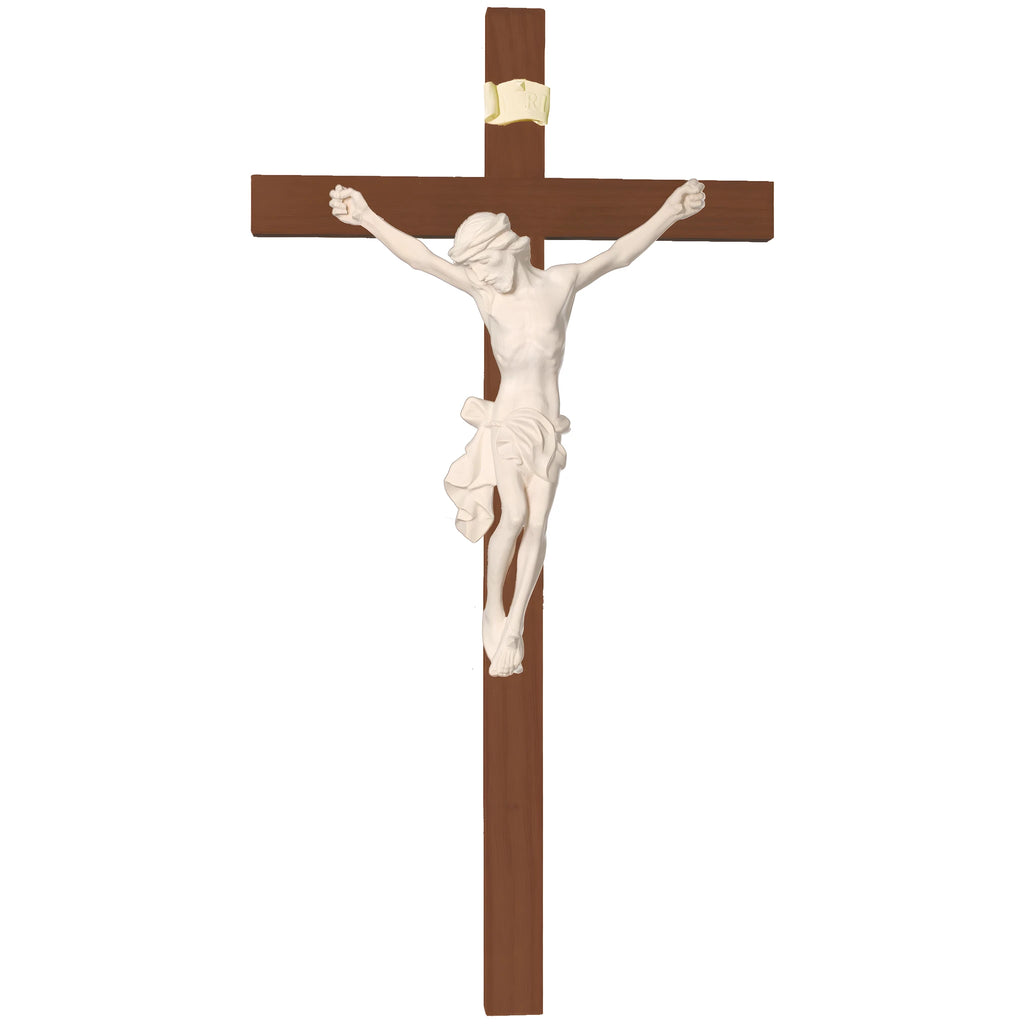Scultura Crocifisso Cristo Sofferente in Legno d'Acero e Tiglio Val Gardena