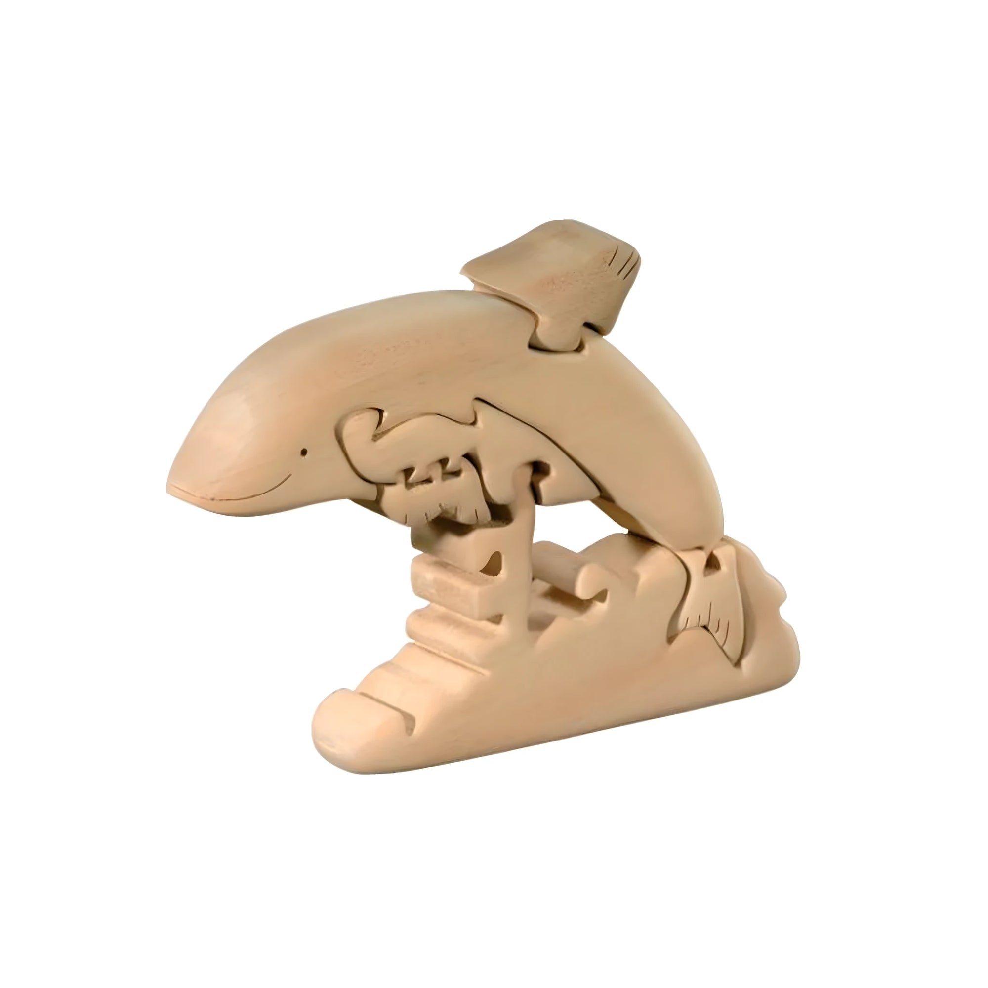3D Dolphin Sculpture Natural Wood Puzzle Val Gardena Craft