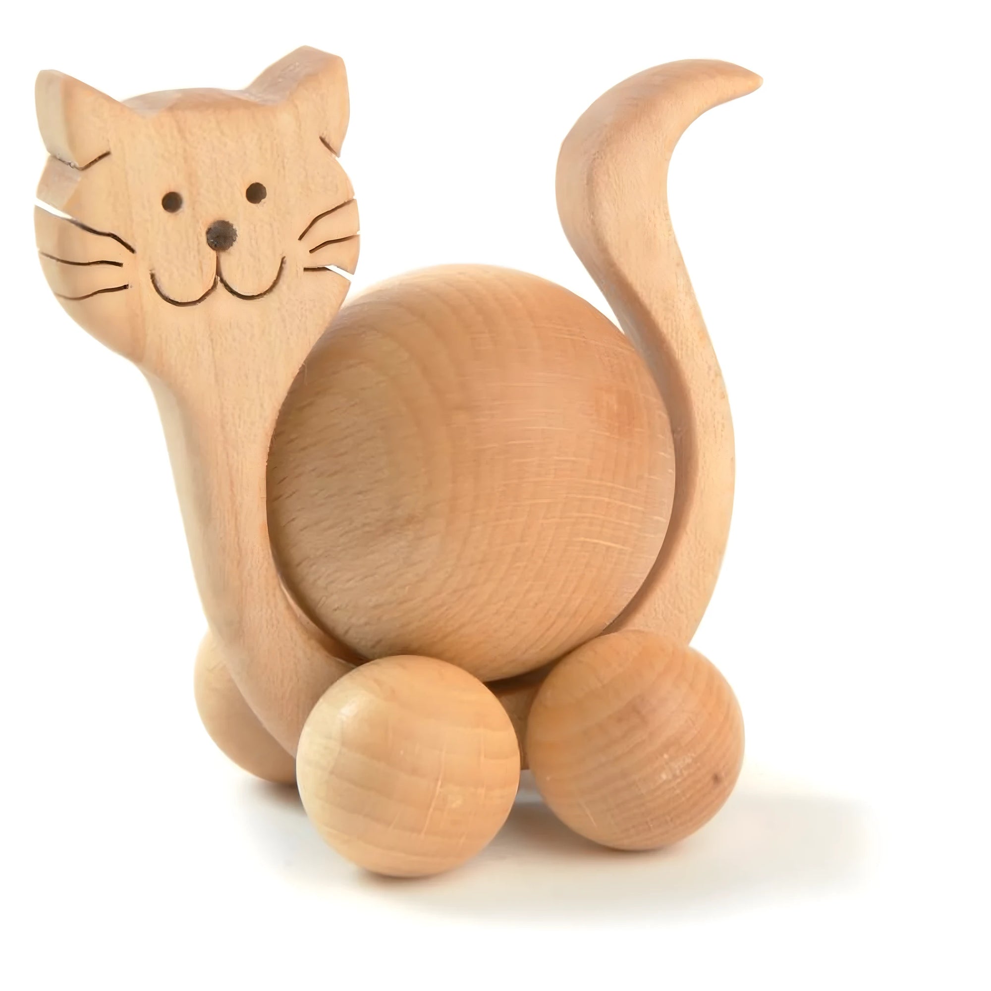 Handmade Maple Wood Cat Sculpture | Val Gardena Artistic Toy