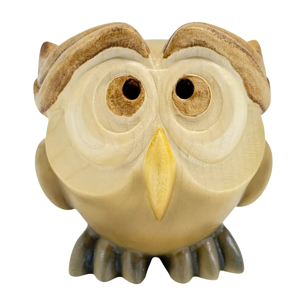 Stylized Wooden Owl Sculpture from Val Gardena – Hand-carved
