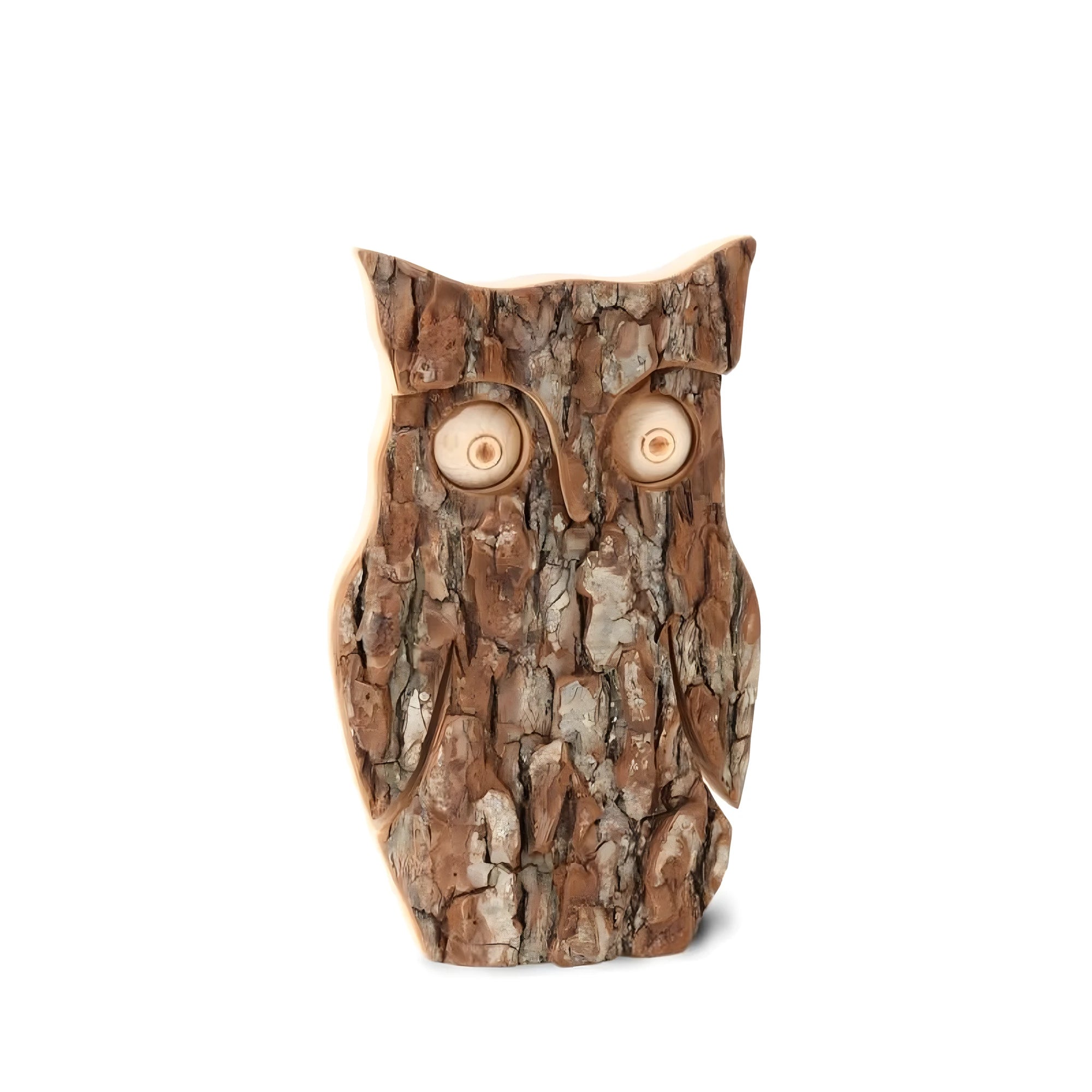 Scultura Gufo in Legno Pino e Corteccia Naturale | Artigianato Val Gardena