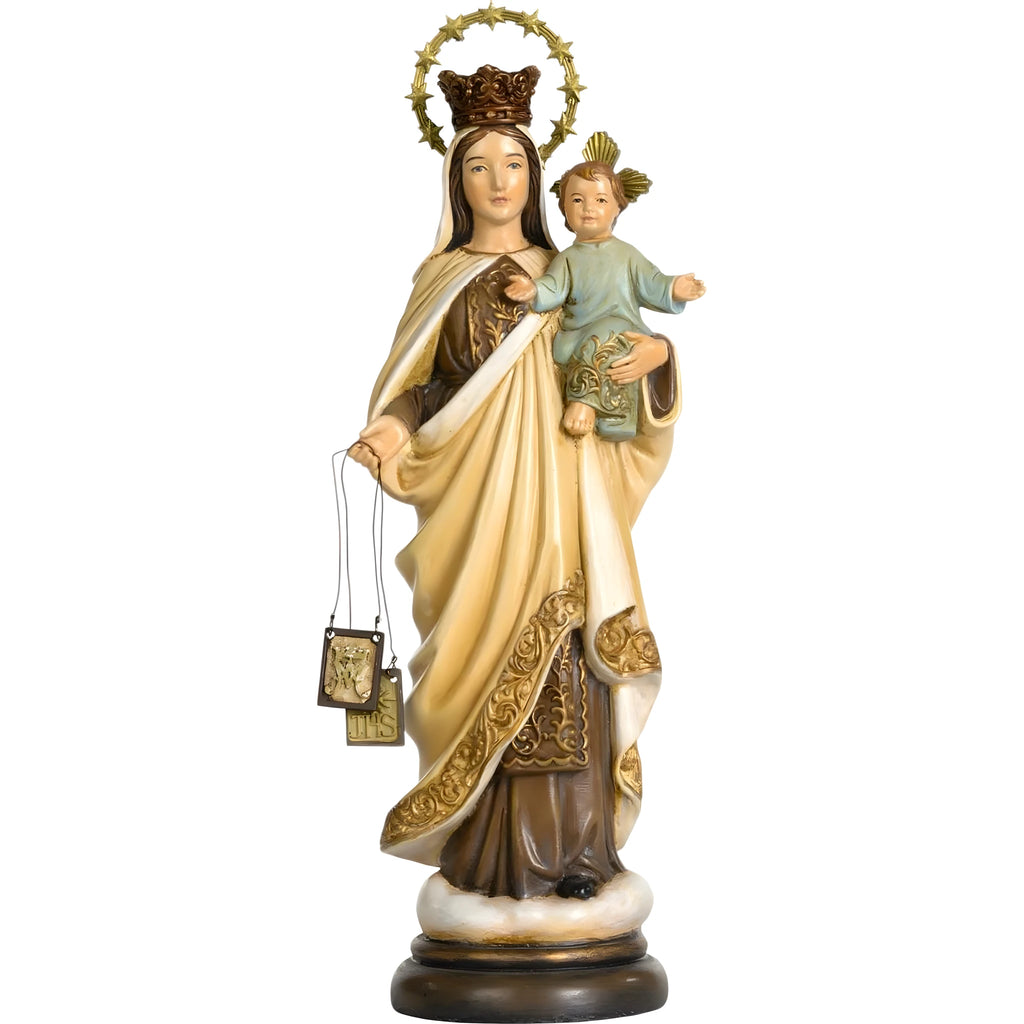Scultura Madonna del Carmine in Pasta di Legno Dipinta a Mano