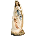 Rzeźba Matka Boska z Lourdes z Bernadetą, drewniana, rzeźbiona, z Val Gardena