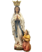 Rzeźba Matki Boskiej z Lourdes i Bernadety z drewna z Val Gardena