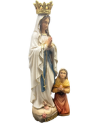 Rzeźba Matki Boskiej z Lourdes i Bernadety z drewna z Val Gardena
