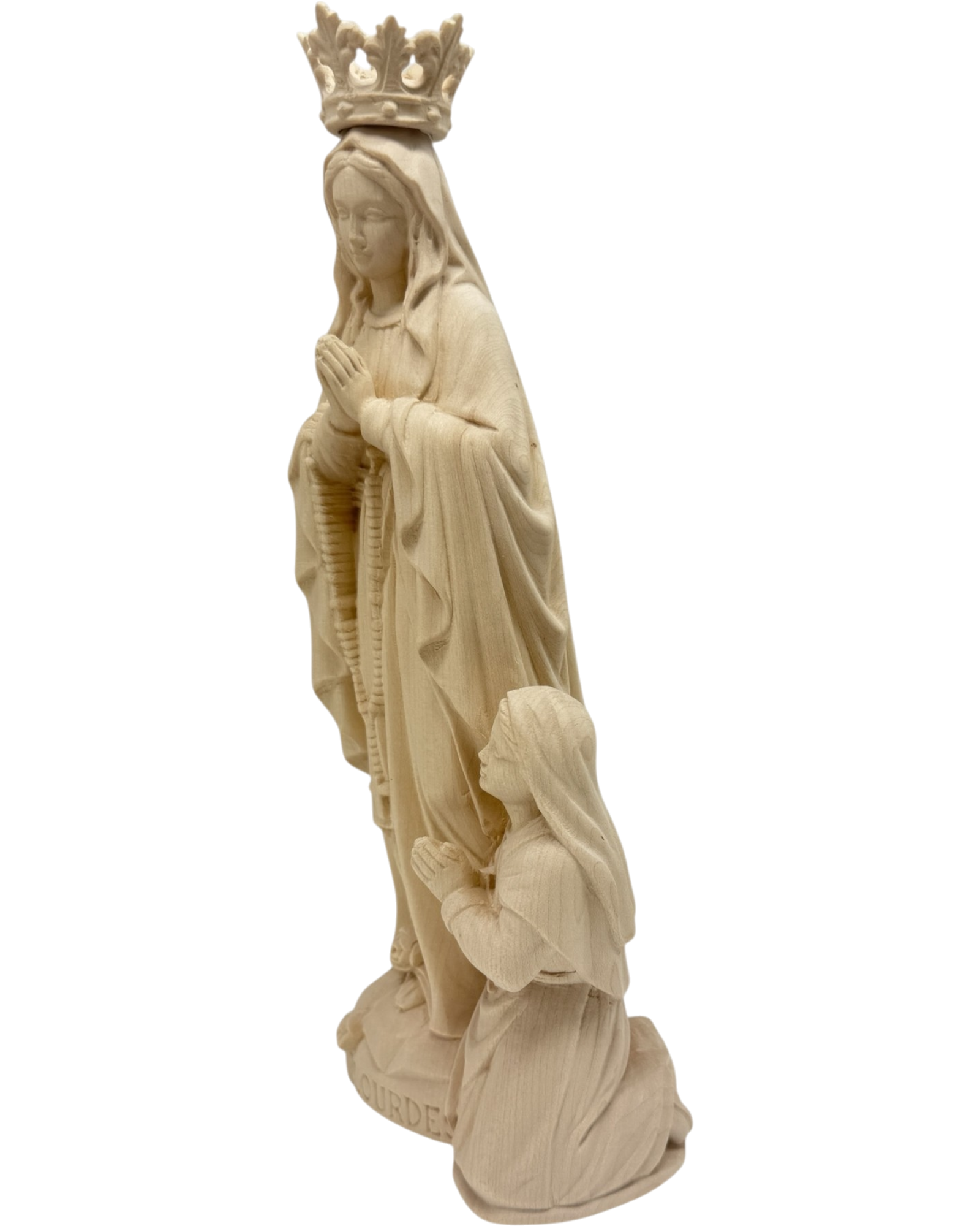 Sculpture Our Lady of Lourdes and Bernadette in Val Gardena Wood
