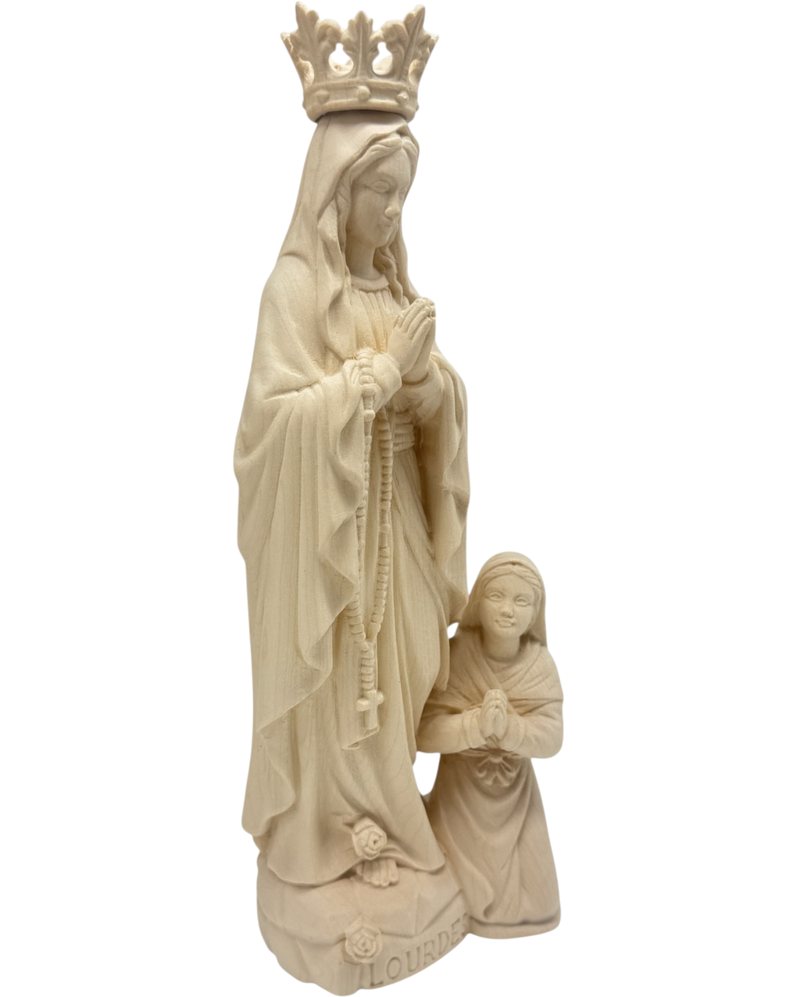 Sculpture Our Lady of Lourdes and Bernadette in Val Gardena Wood