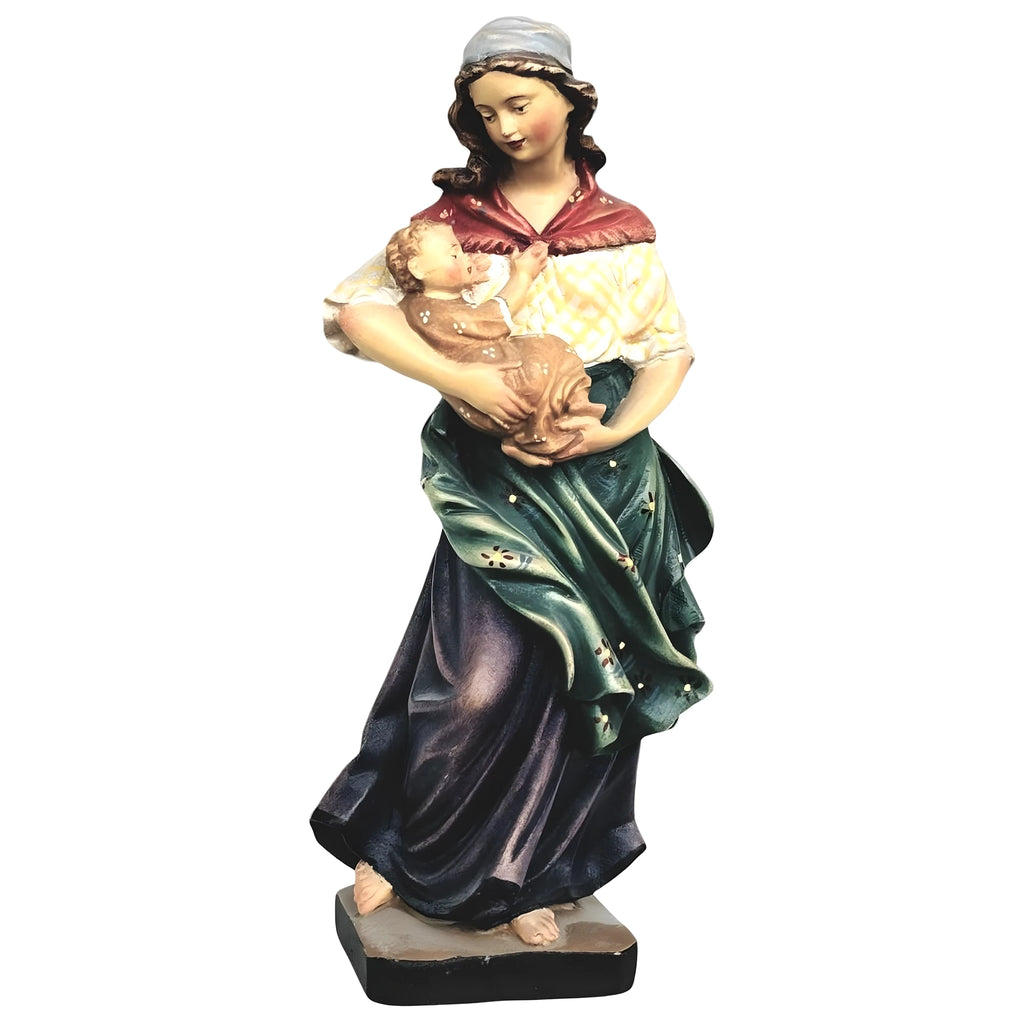 Rzeźba Matka z Dzieckiem | Ręcznie rzeźbiona statuetka z polichromowanego drewna klonowego Val Gardena