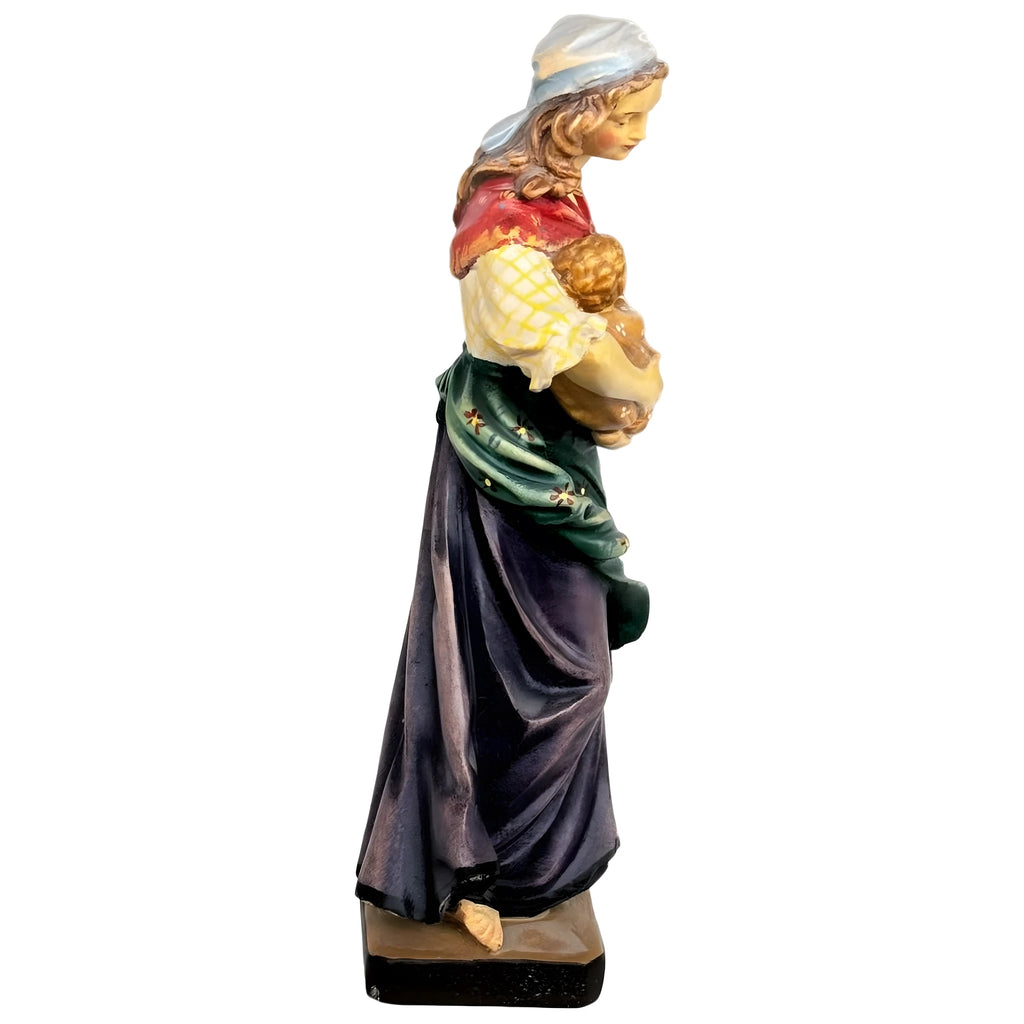 Rzeźba Matka z Dzieckiem | Ręcznie rzeźbiona statuetka z polichromowanego drewna klonowego Val Gardena