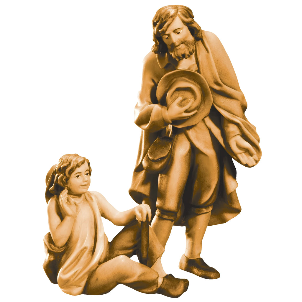 Scultura Pastore e Giovane Seduto per Presepe – Legno D'Acero dipinto