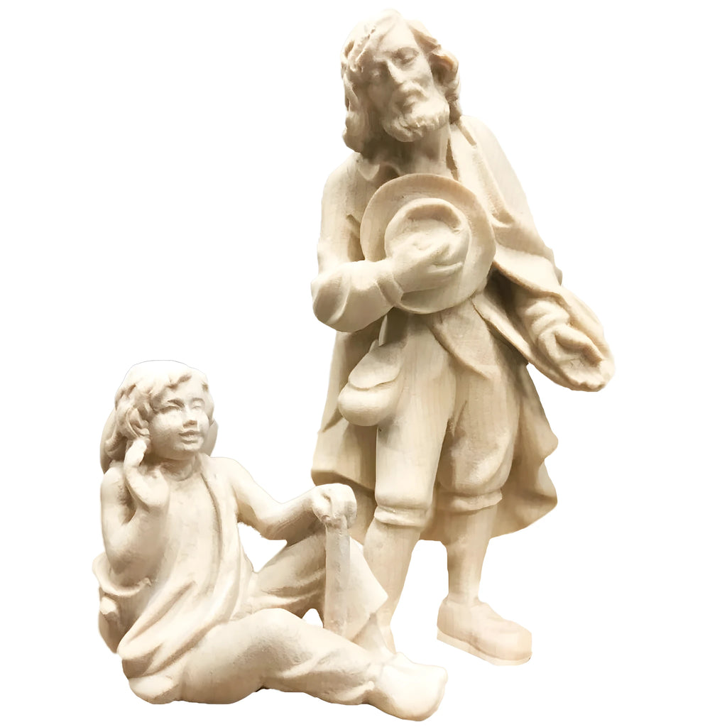 Scultura Pastore e Giovane Seduto per Presepe – Legno D'Acero dipinto