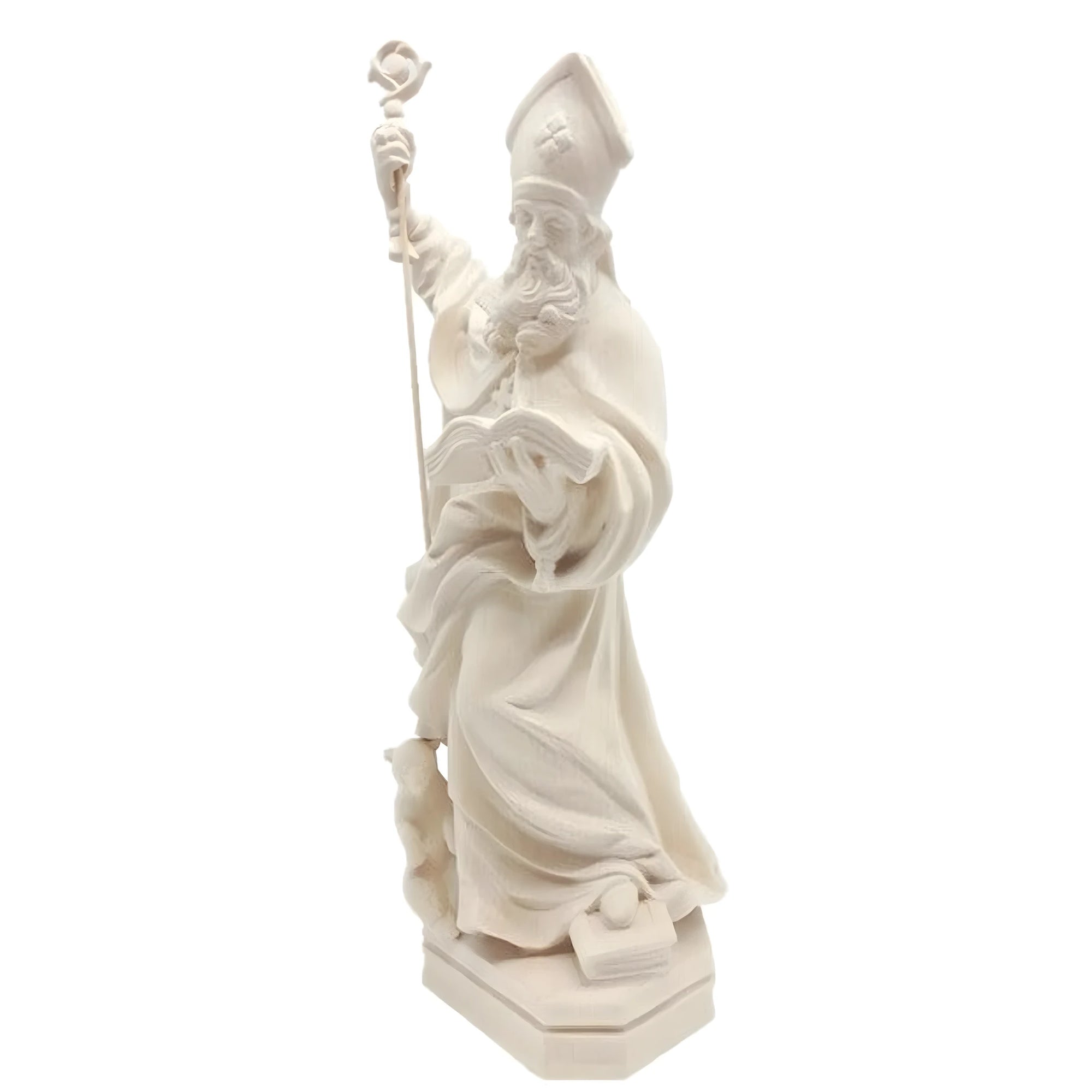 Escultura Policromada de Santo Bispo com Báculo e Livro, Escultura Val Gardena