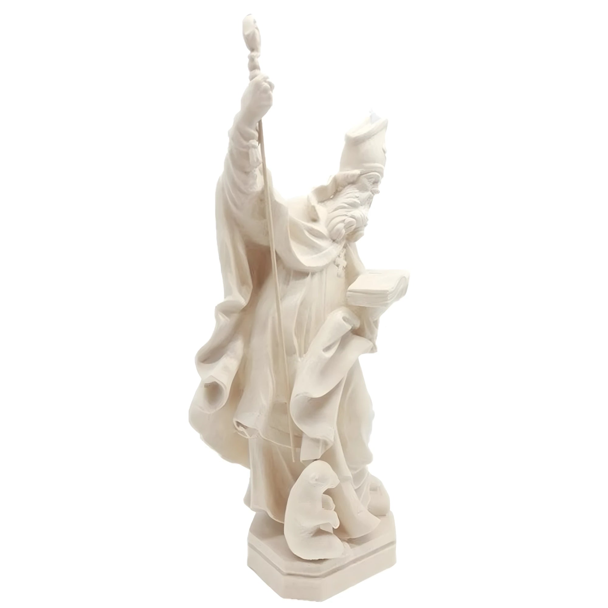 Escultura Policromada de Santo Bispo com Báculo e Livro, Escultura Val Gardena