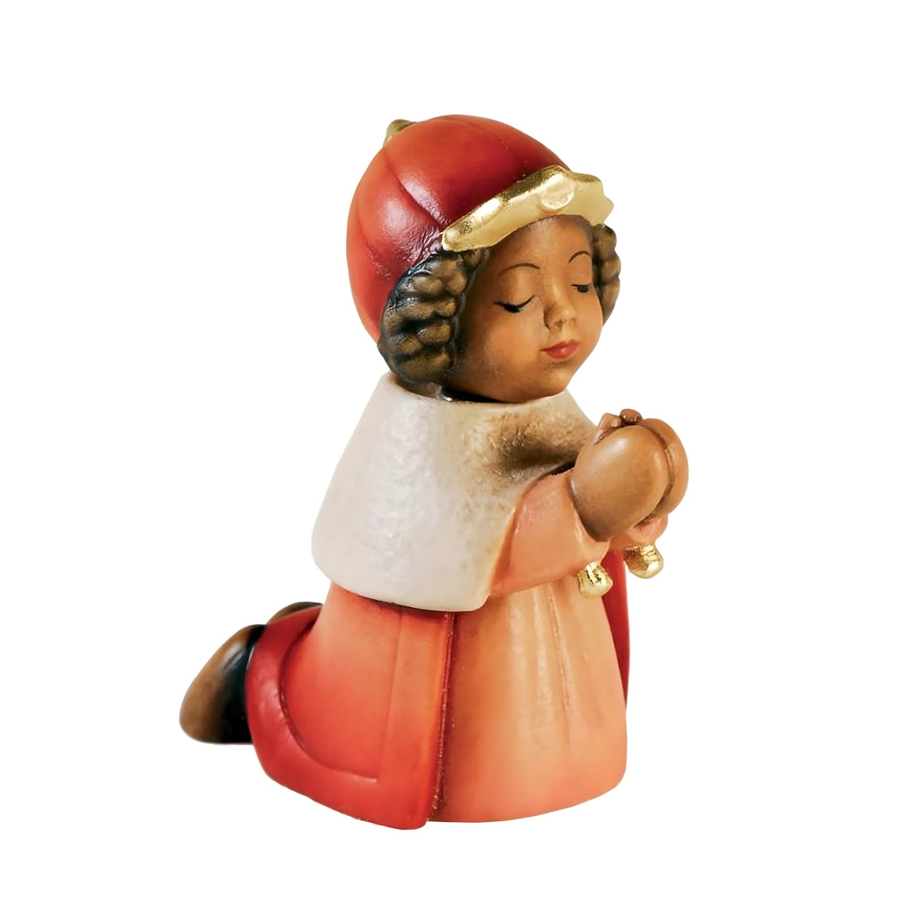 Kneeling King Gaspar Wise Man Sculpture in Maple Wood from Val Gardena