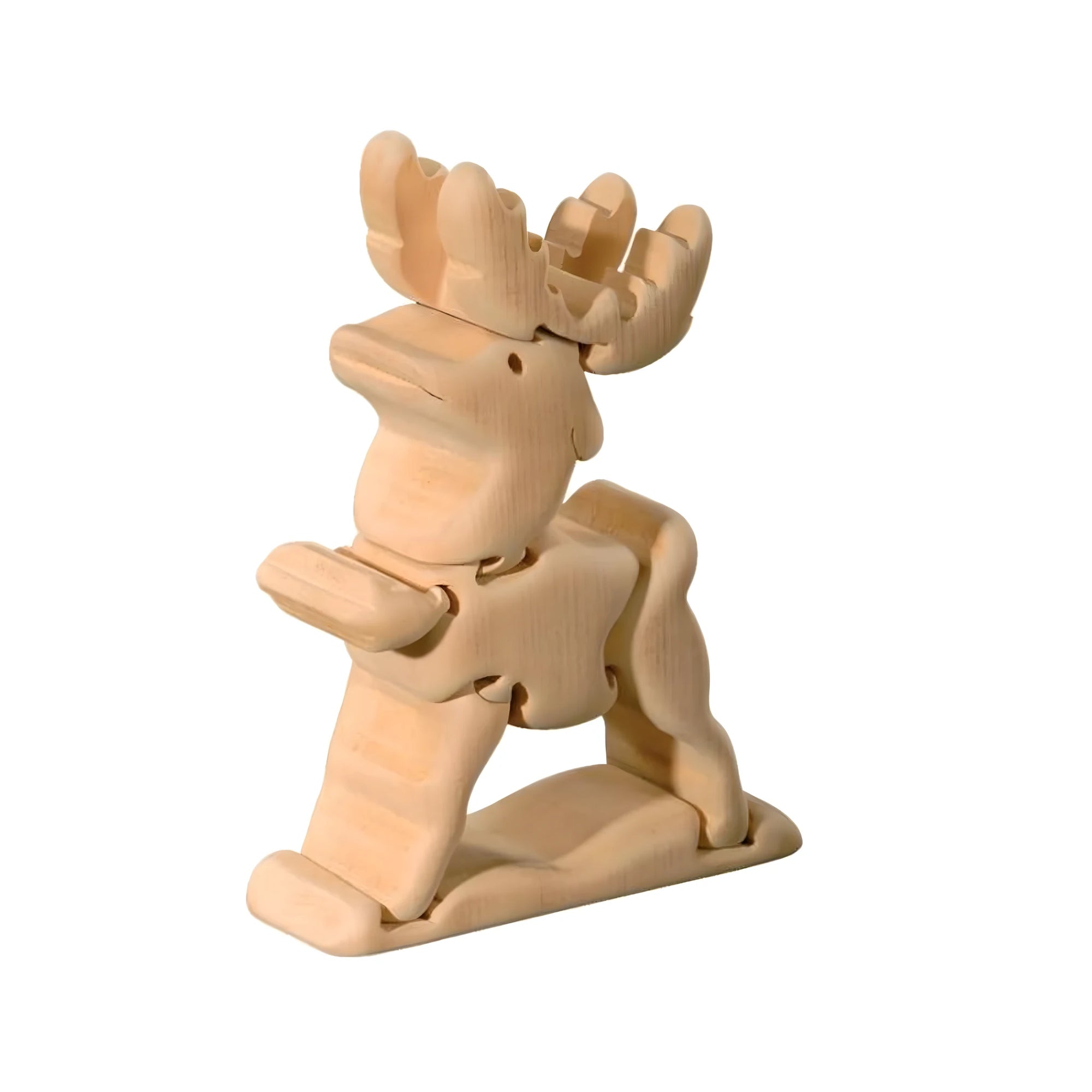 3D Natural Wood Articulated Reindeer Puzzle Sculpture Val Gardena