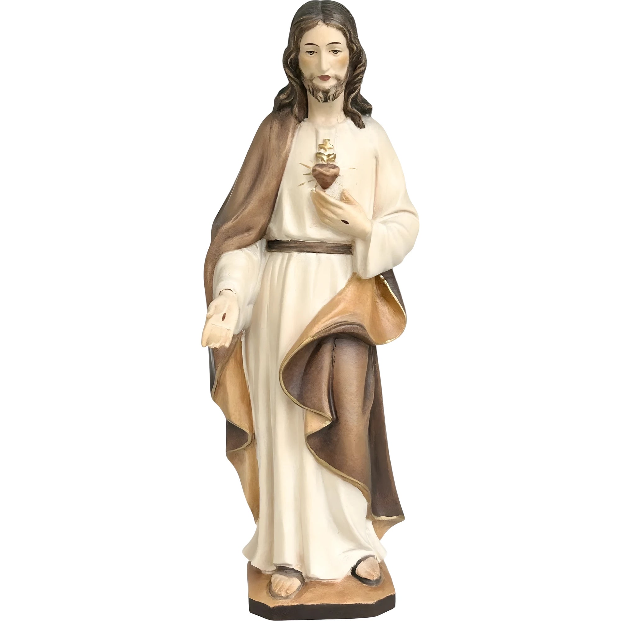 Escultura Sagrado Coração de Jesus em Madeira do Val Gardena Pintada à Mão