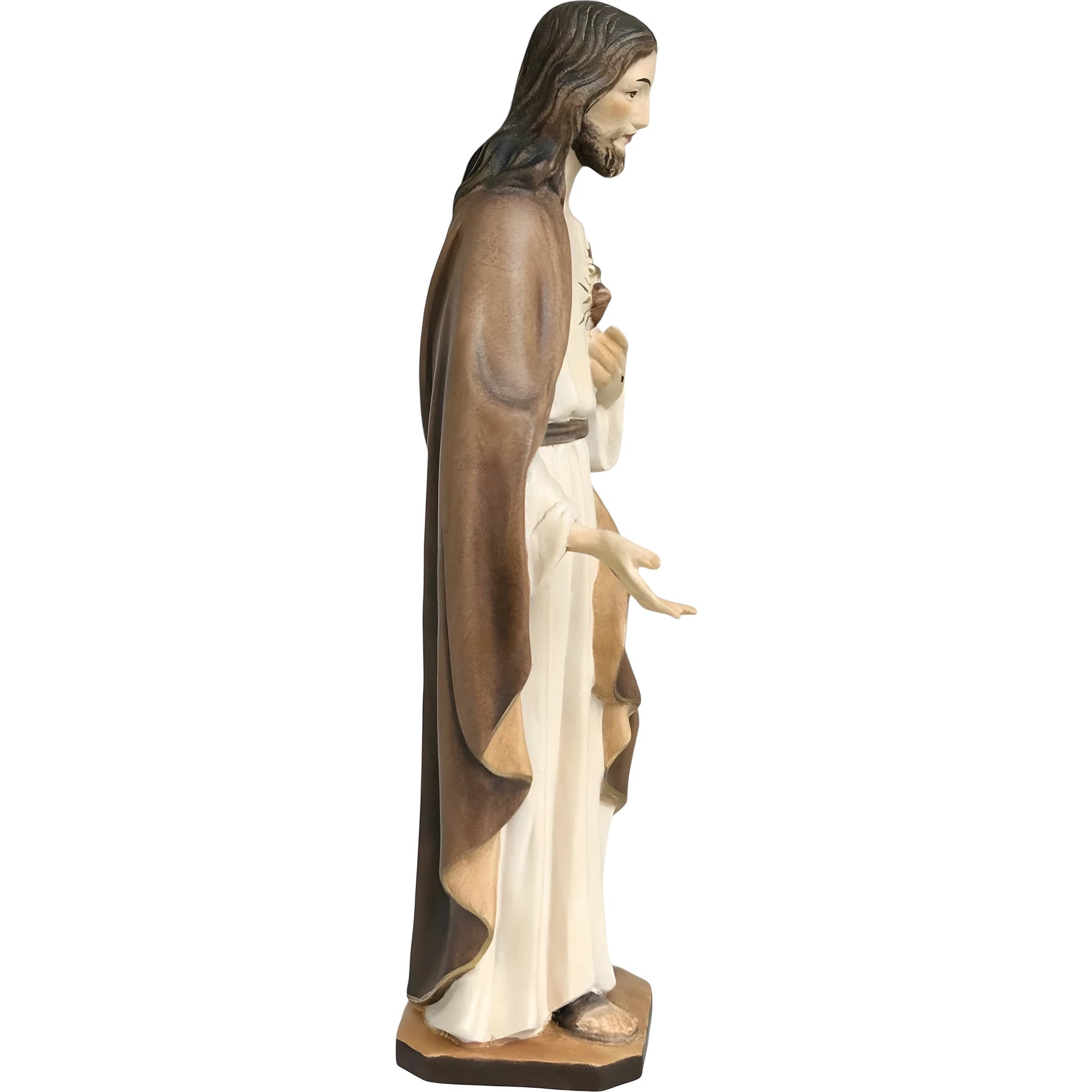 Escultura Sagrado Coração de Jesus em Madeira do Val Gardena Pintada à Mão