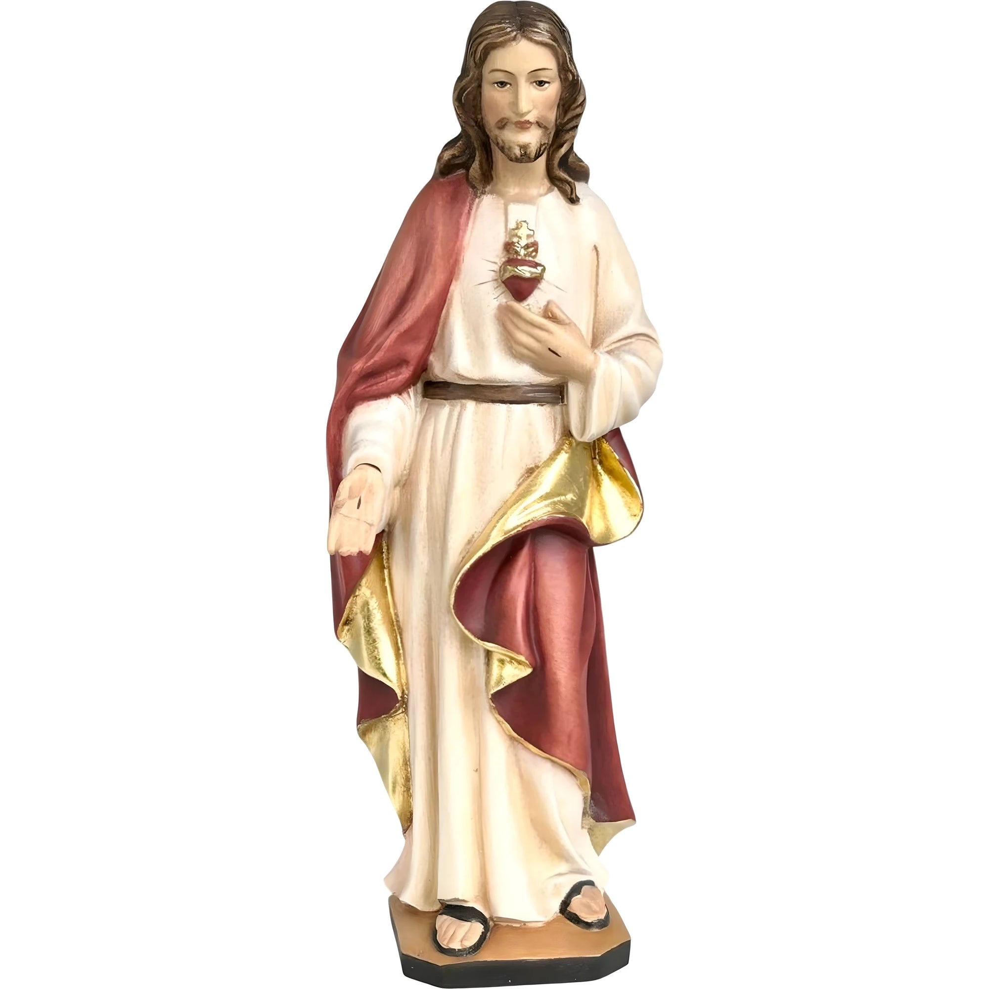 Escultura Sagrado Coração de Jesus em Madeira do Val Gardena Pintada à Mão