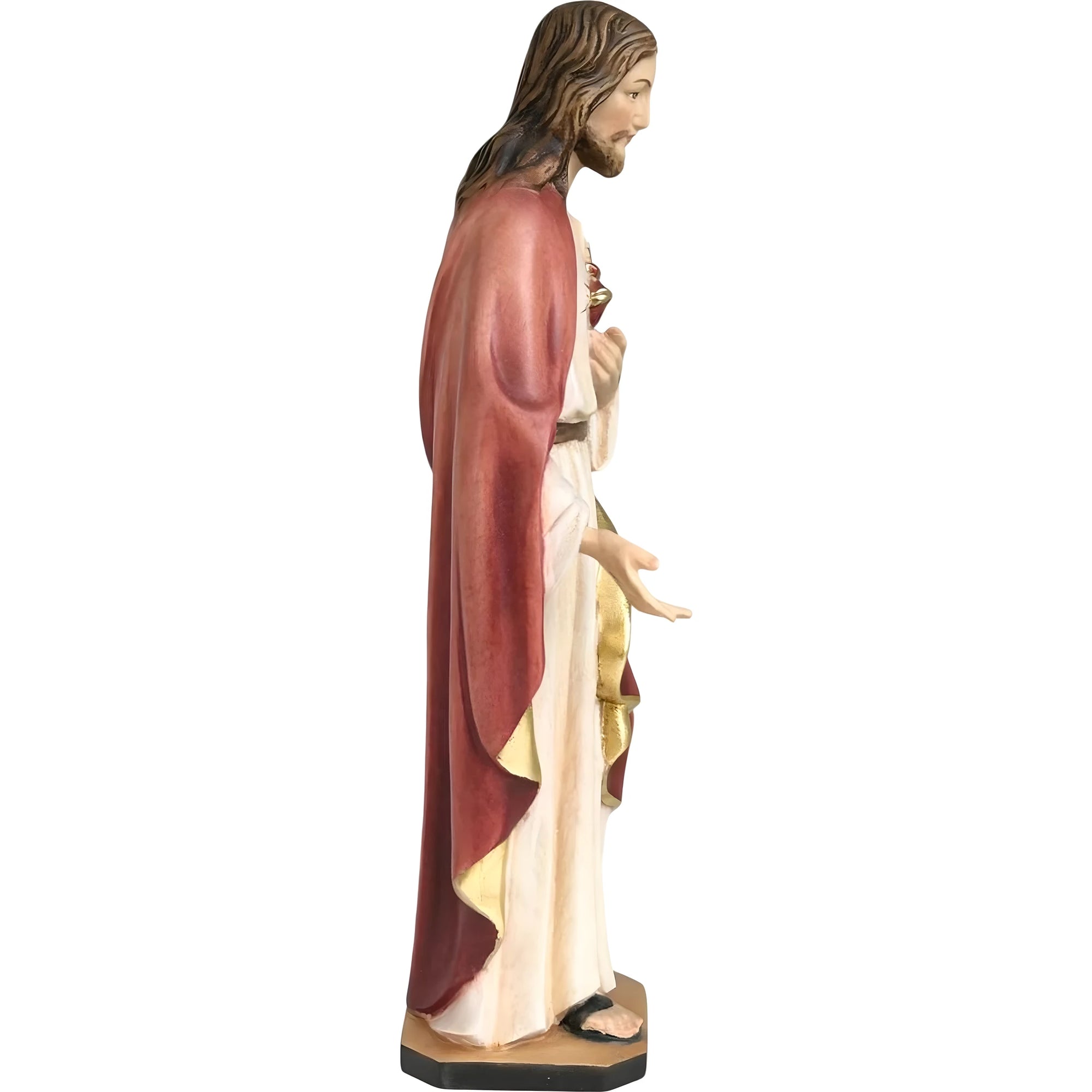 Escultura Sagrado Coração de Jesus em Madeira do Val Gardena Pintada à Mão