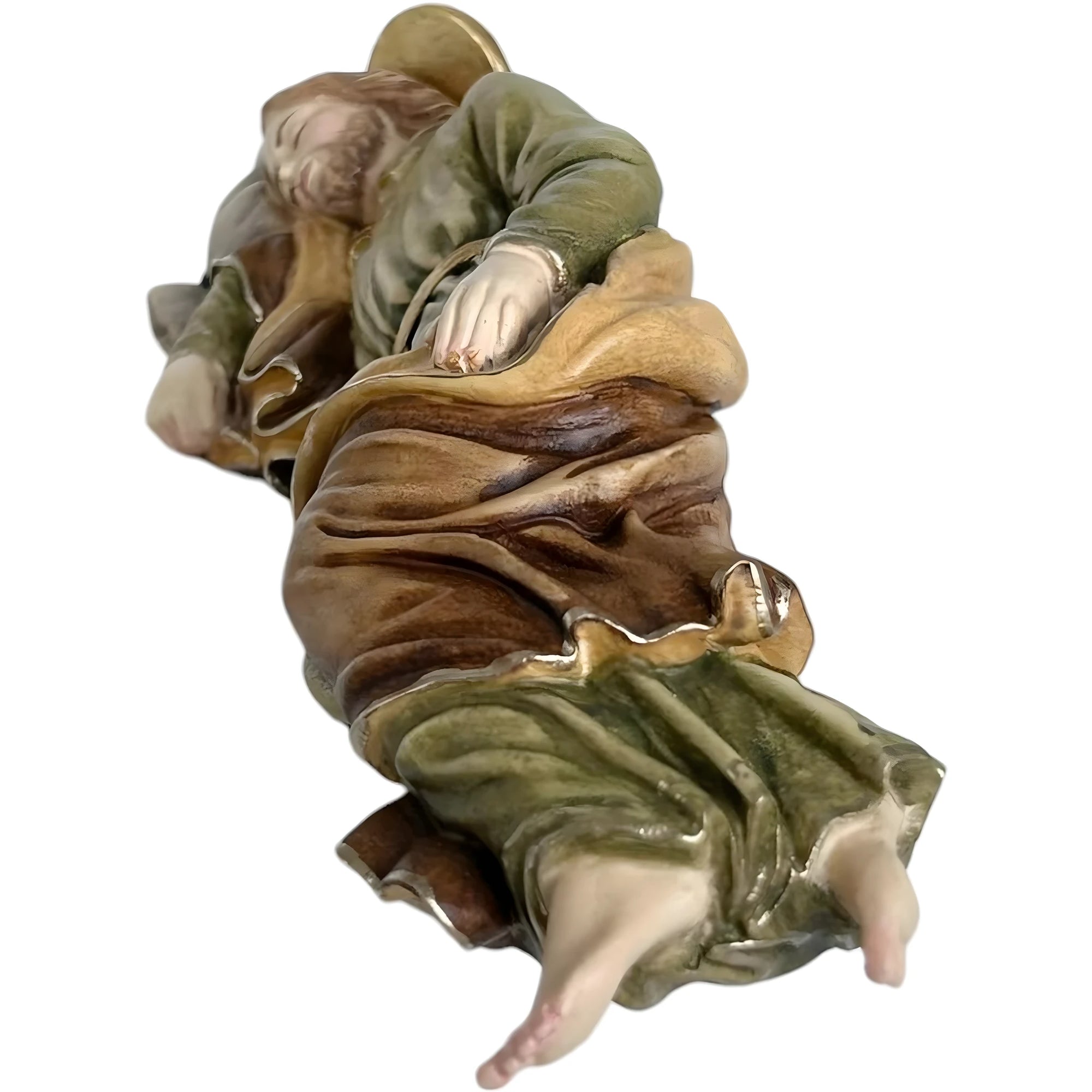 Sleeping Saint Joseph wood carved statue - color