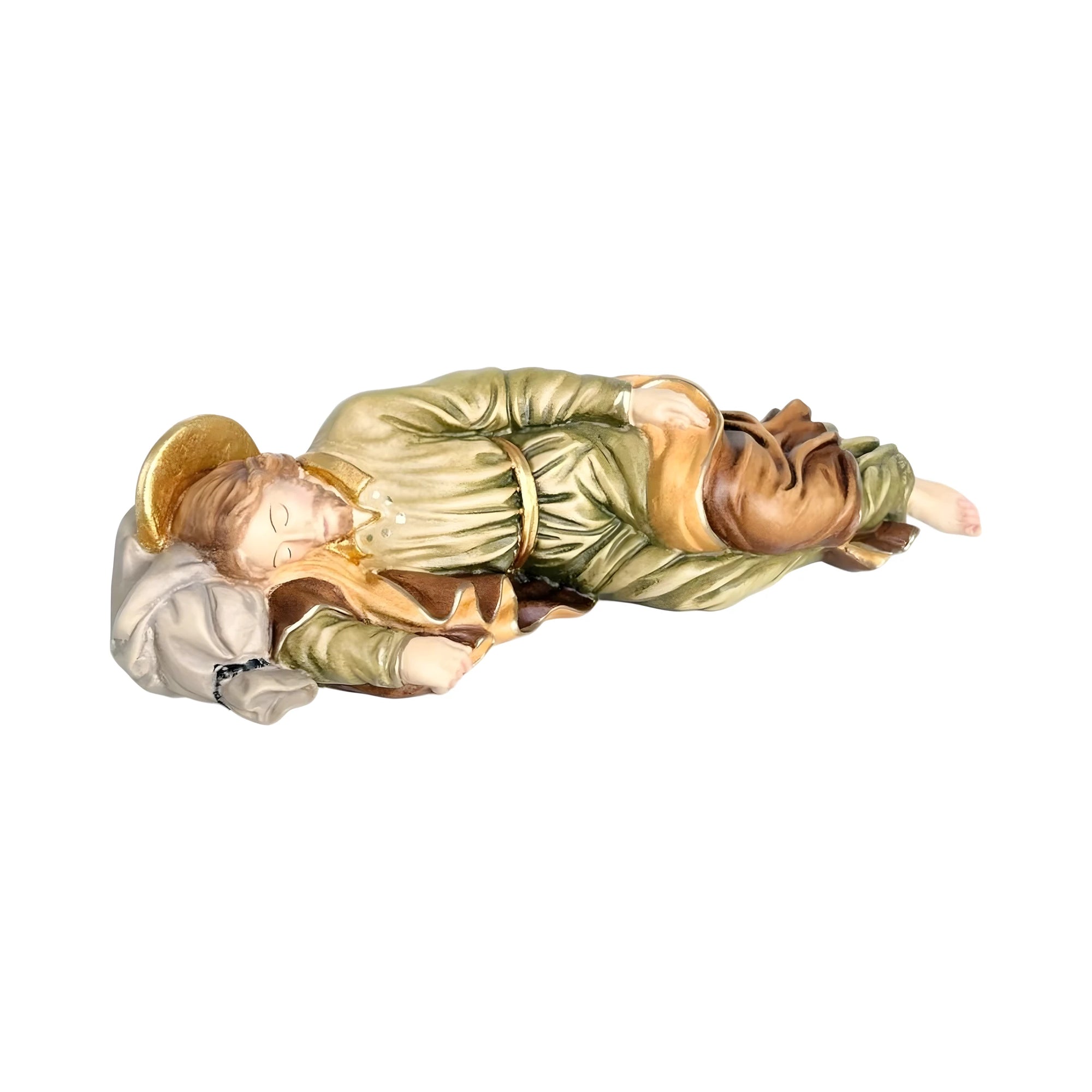 Sleeping Saint Joseph wood carved statue - color