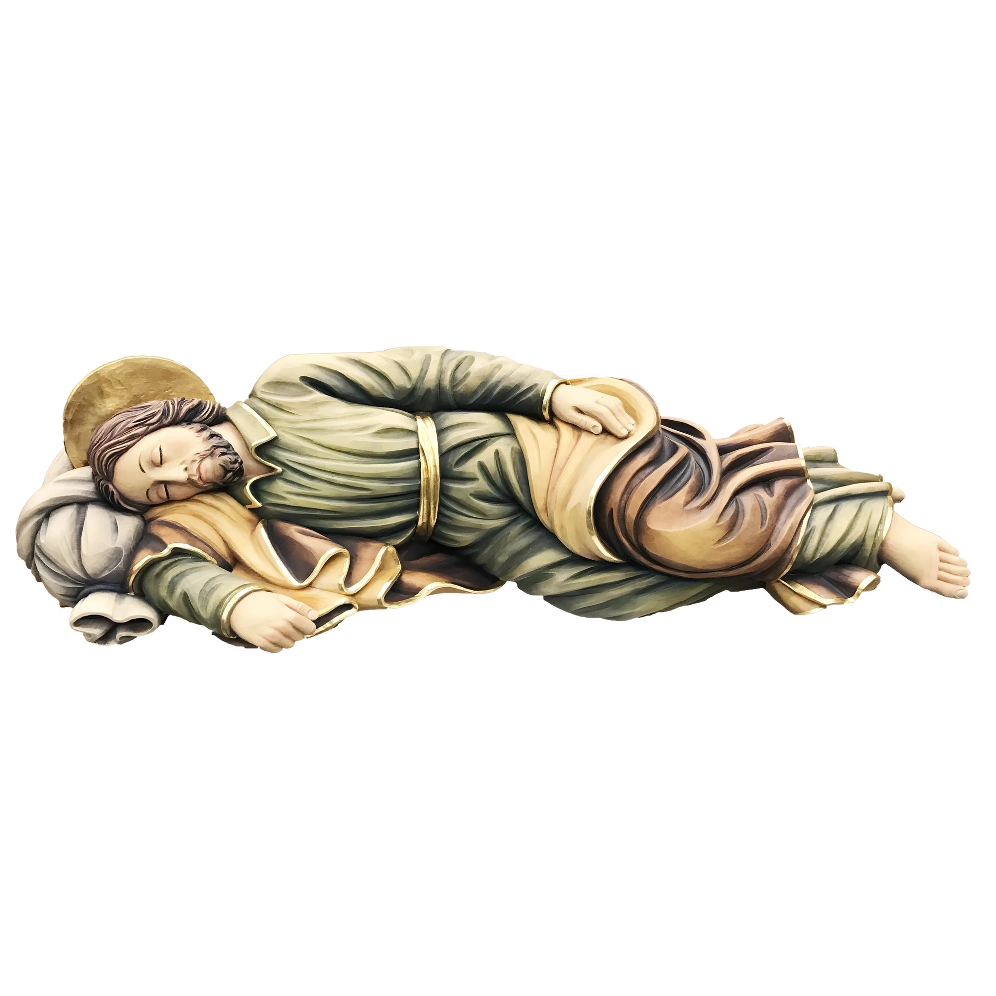 Sleeping Saint Joseph wood carved statue - color