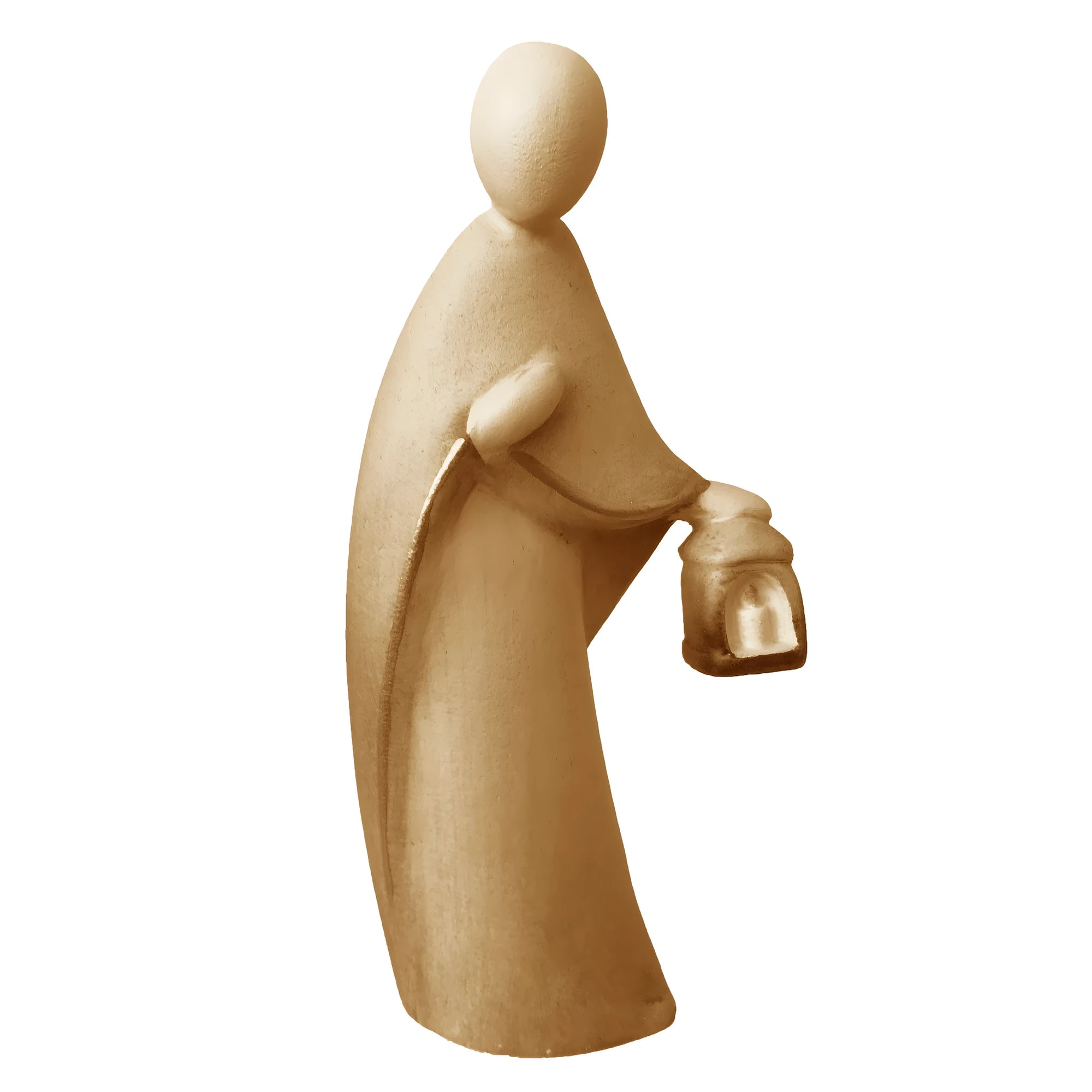 Scultura San Giuseppe Minimalista con Lanterna, Intagliato in Legno della Val Gardena