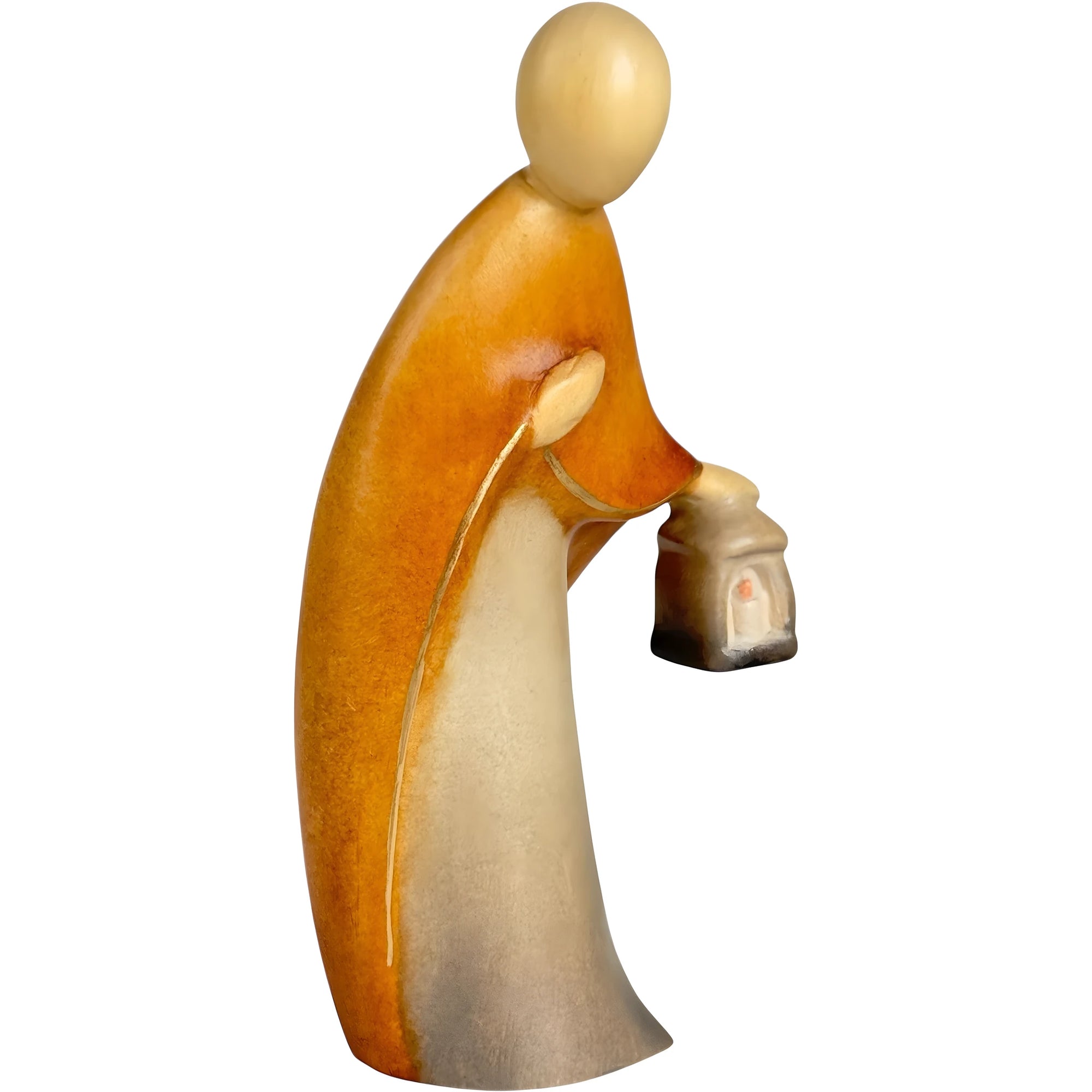 Scultura San Giuseppe Minimalista con Lanterna, Intagliato in Legno della Val Gardena