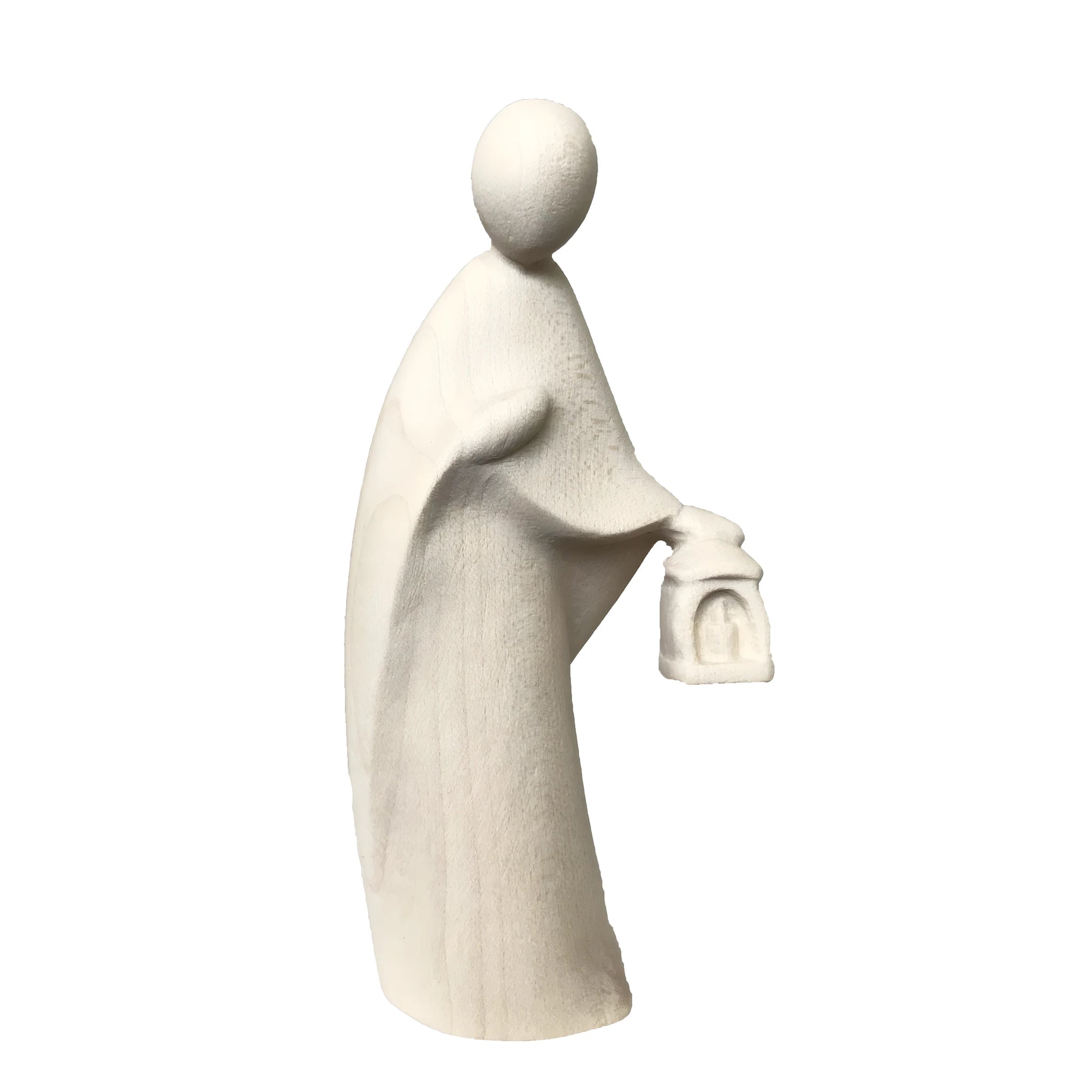 Scultura San Giuseppe Minimalista con Lanterna, Intagliato in Legno della Val Gardena