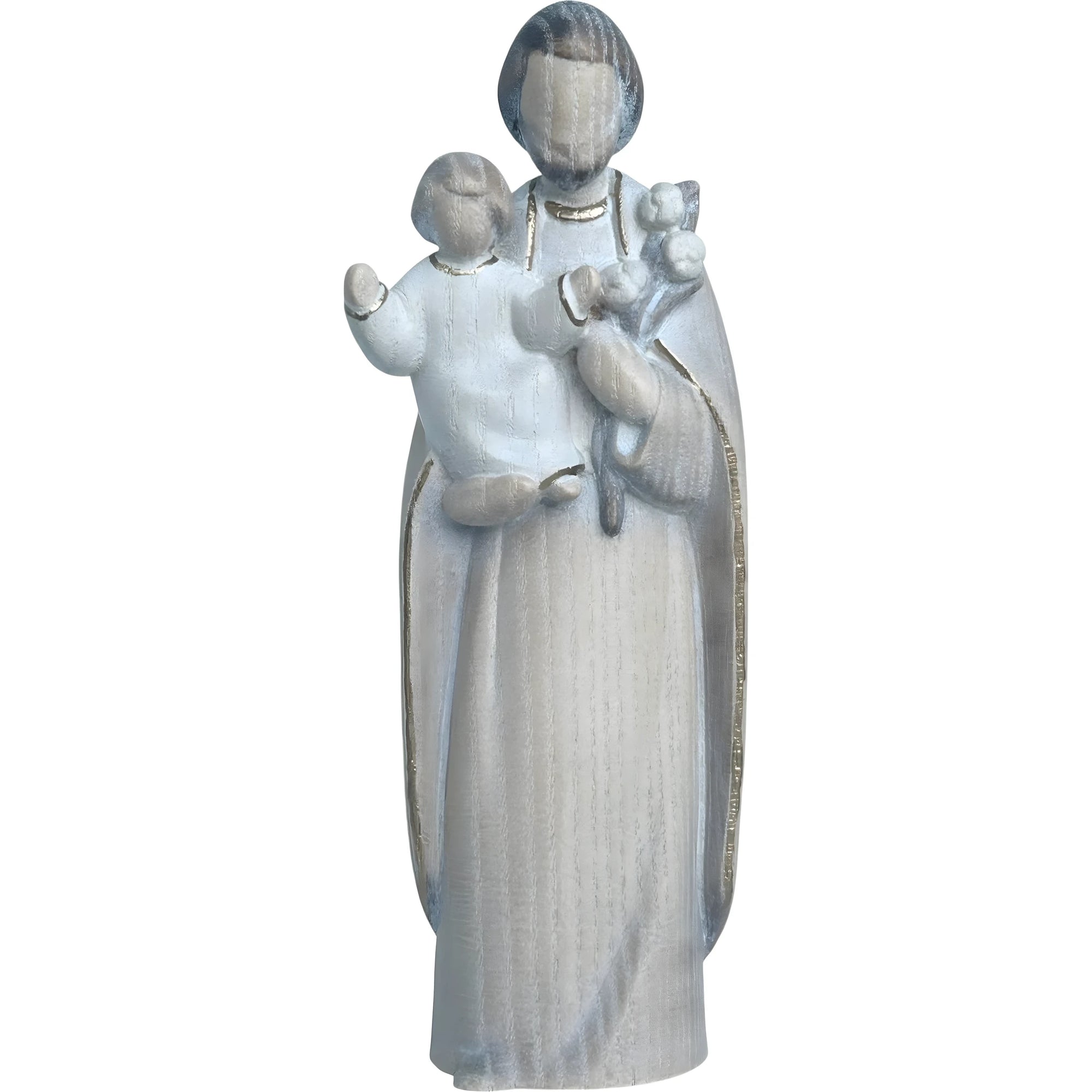 Skulptur Heiliger Josef und Jesuskind, stilisiert mit Lilie aus handgefertigtem Holz