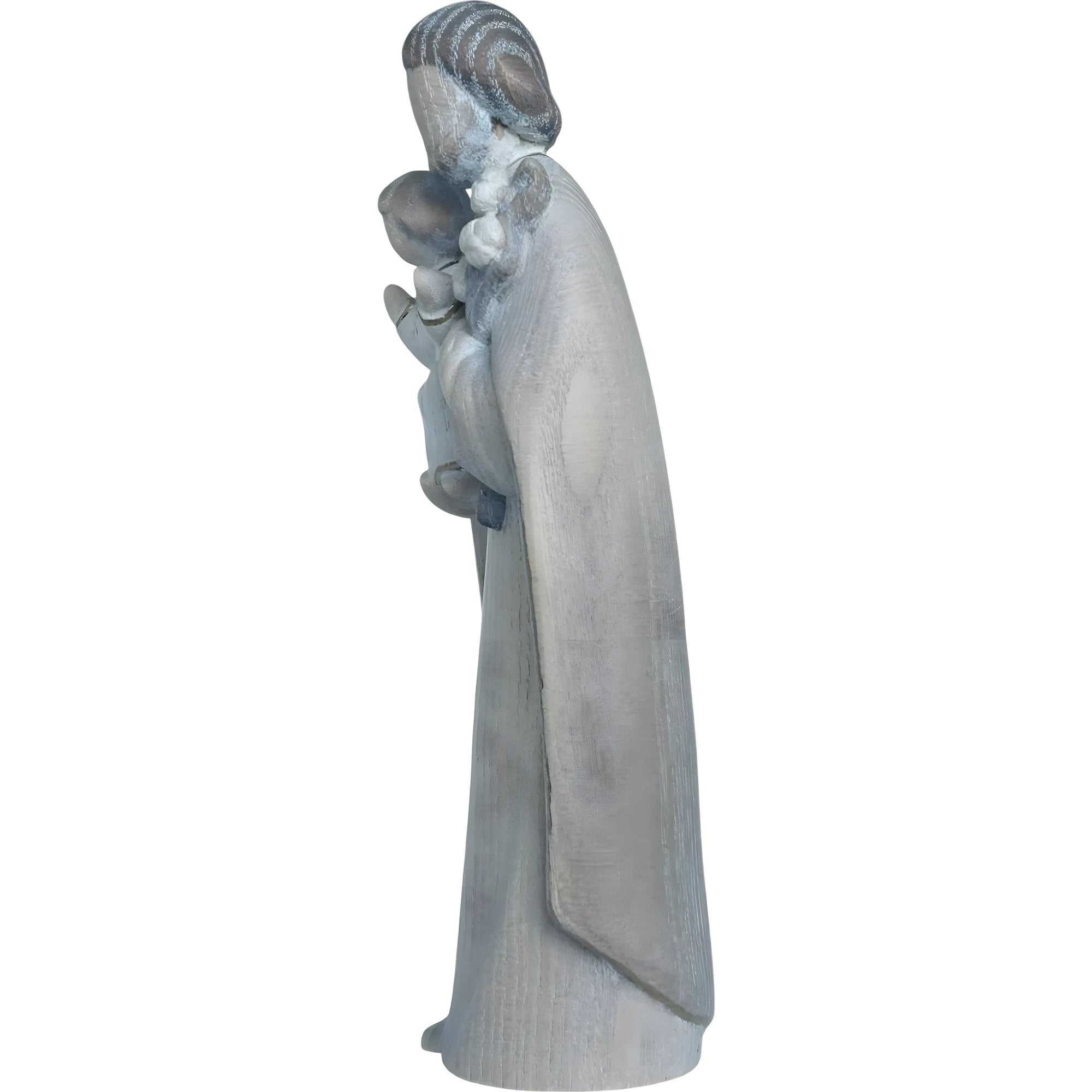 Skulptur Heiliger Josef und Jesuskind, stilisiert mit Lilie aus handgefertigtem Holz