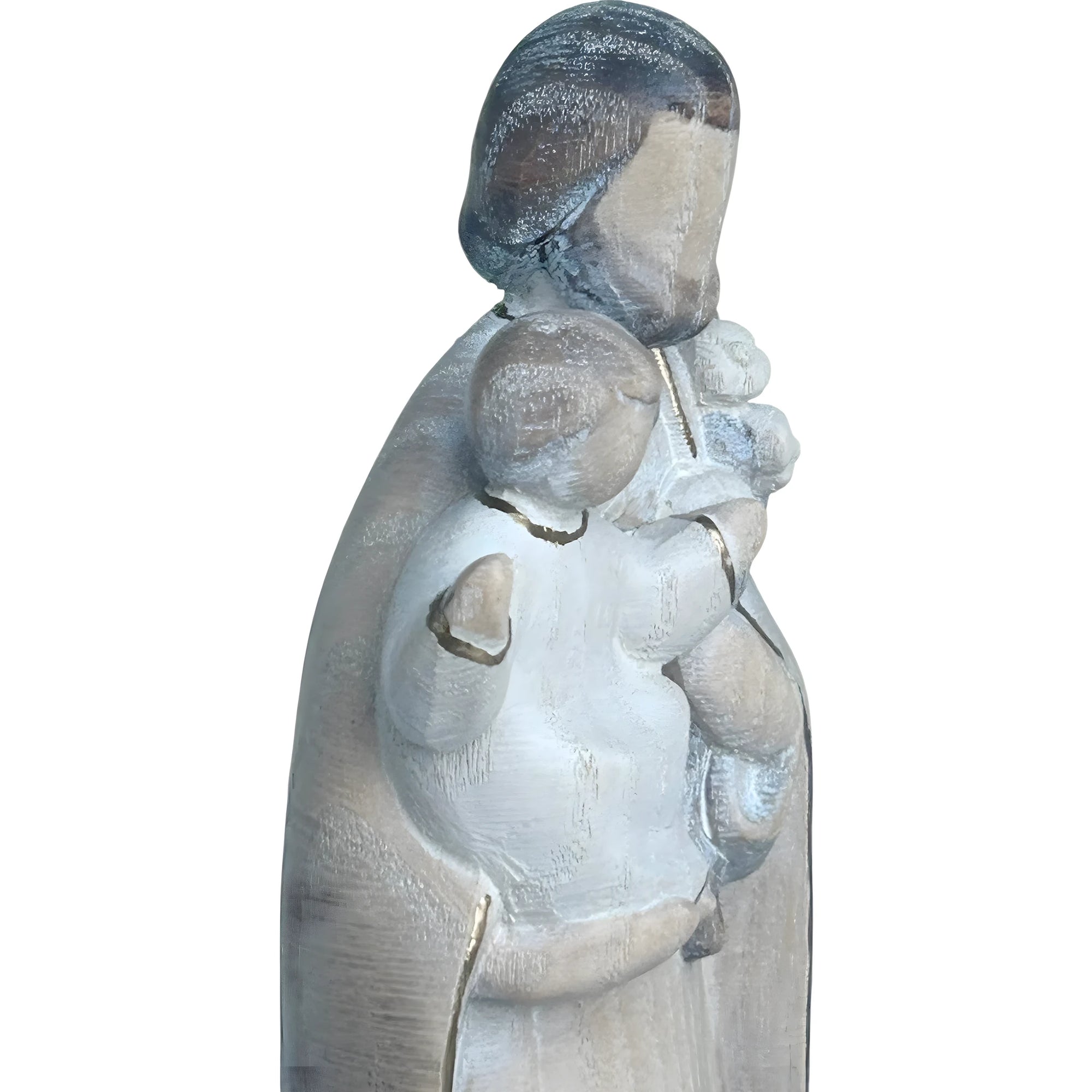 Skulptur Heiliger Josef und Jesuskind, stilisiert mit Lilie aus handgefertigtem Holz