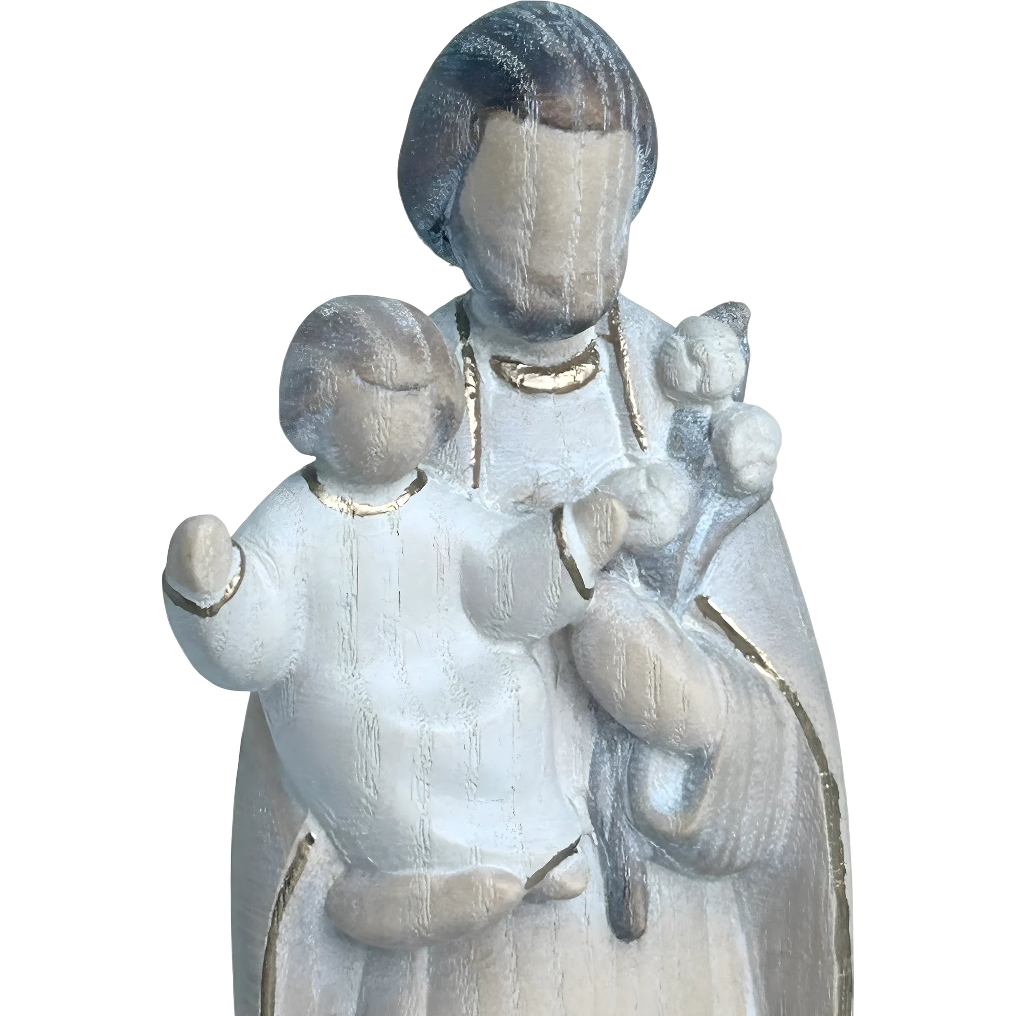 Skulptur Heiliger Josef und Jesuskind, stilisiert mit Lilie aus handgefertigtem Holz